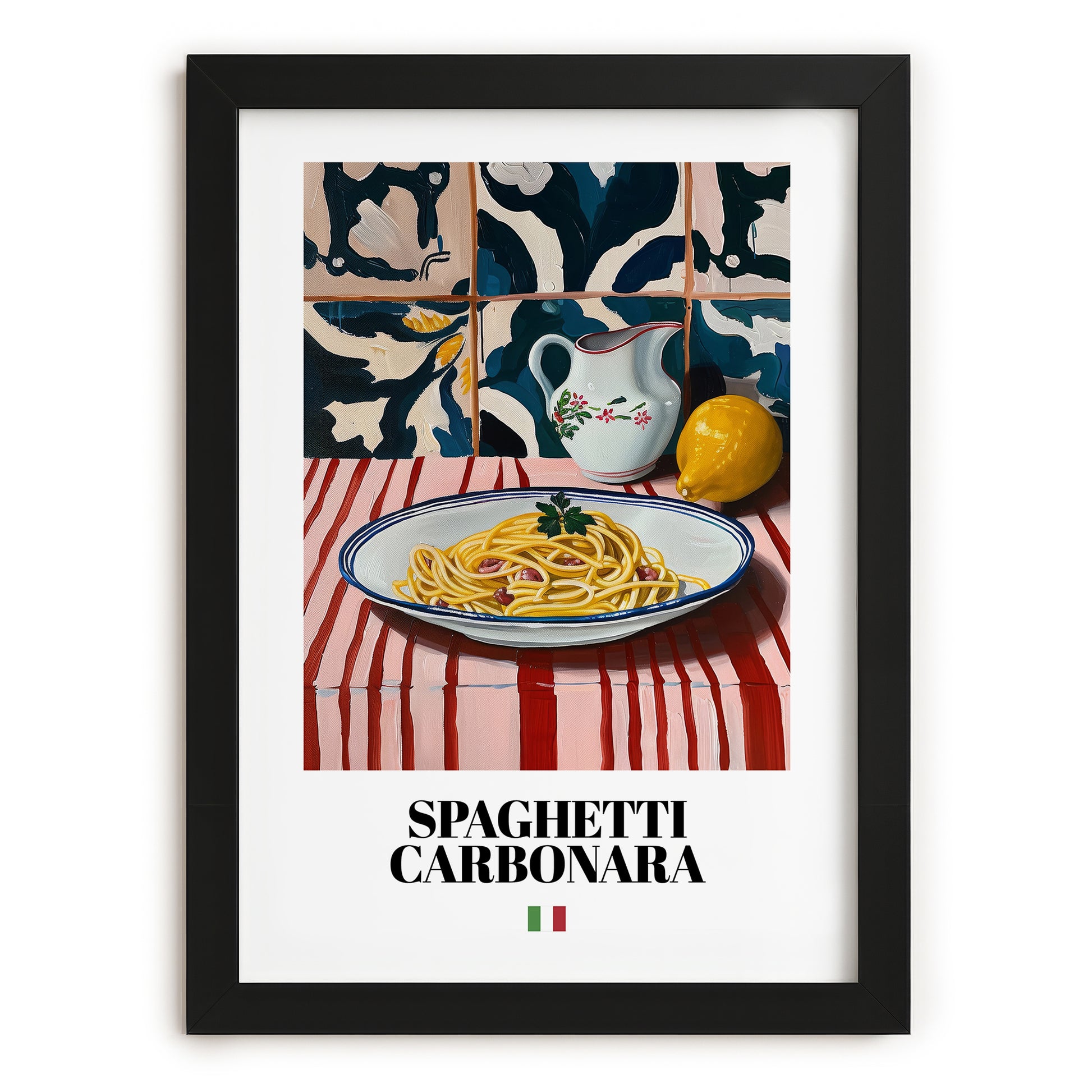 Spaghetti Carbonara – Italian Pasta, Osteria Poster, in sleek black frame