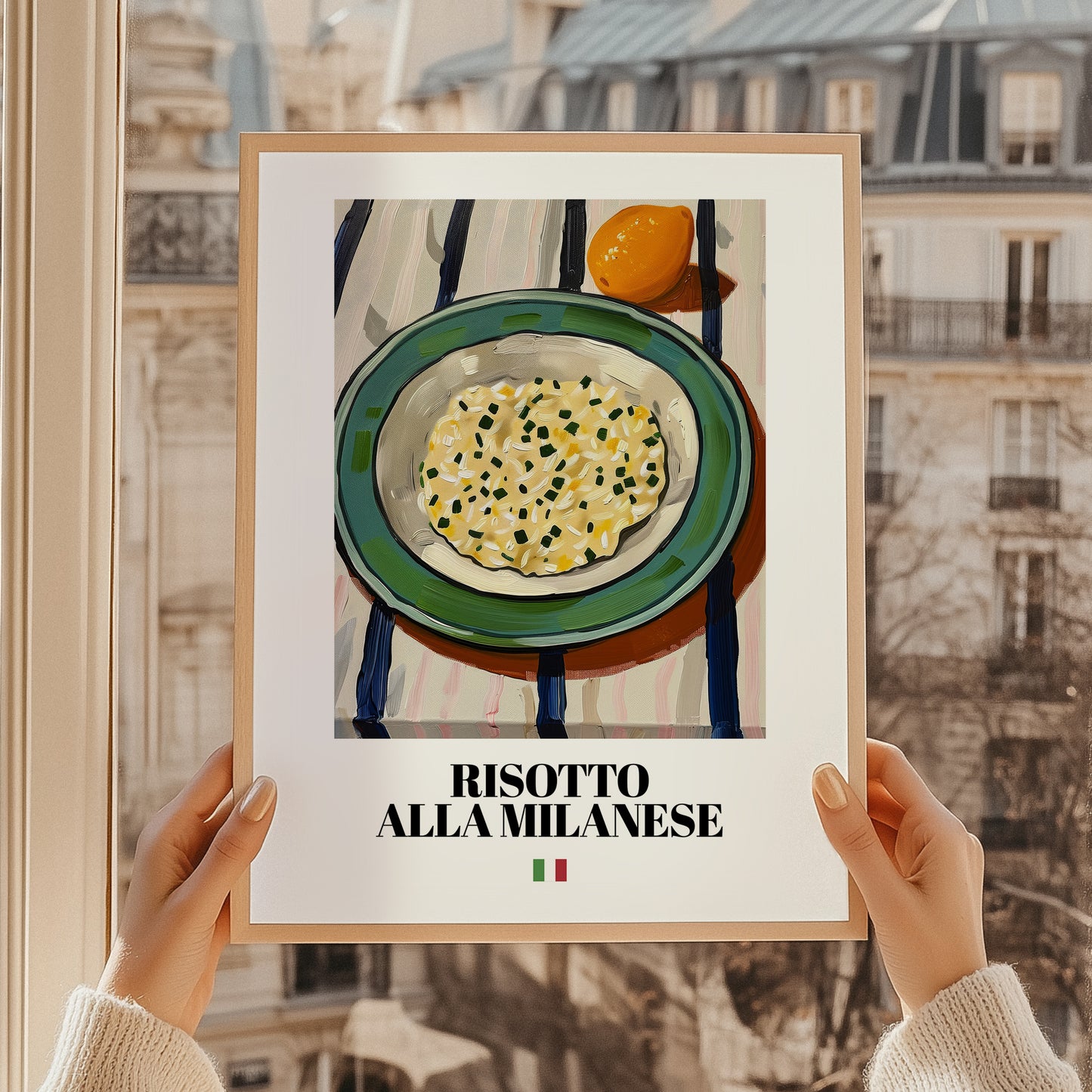 Risotto alla Milanese – Italian Rice Dish, Café Wall Art, styled in a charming Paris street view