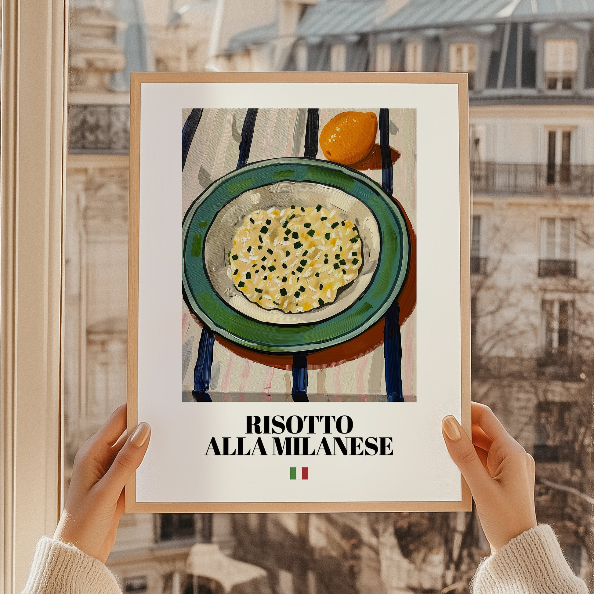 Risotto alla Milanese – Italian Rice Dish, Café Wall Art, styled in a charming Paris street view