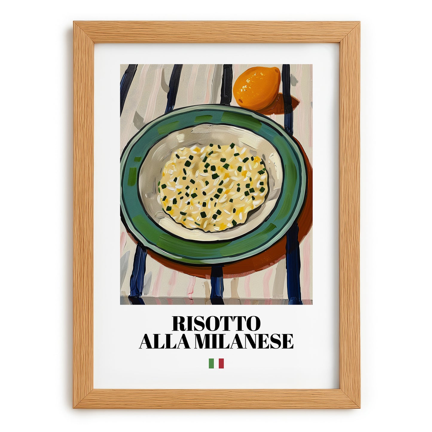 Risotto alla Milanese – Italian Rice Dish, Café Wall Art, set in oak frame