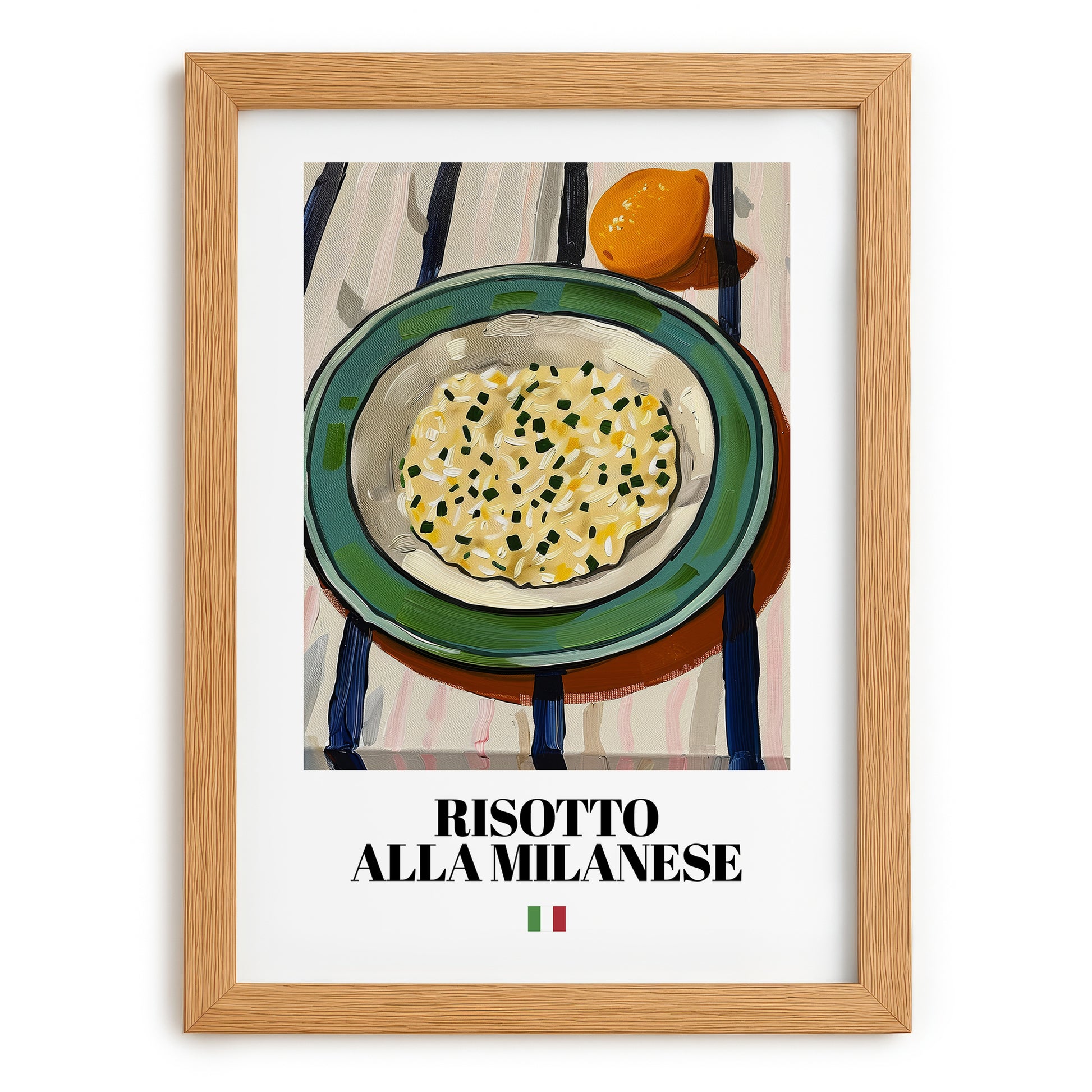 Risotto alla Milanese – Italian Rice Dish, Café Wall Art, set in oak frame