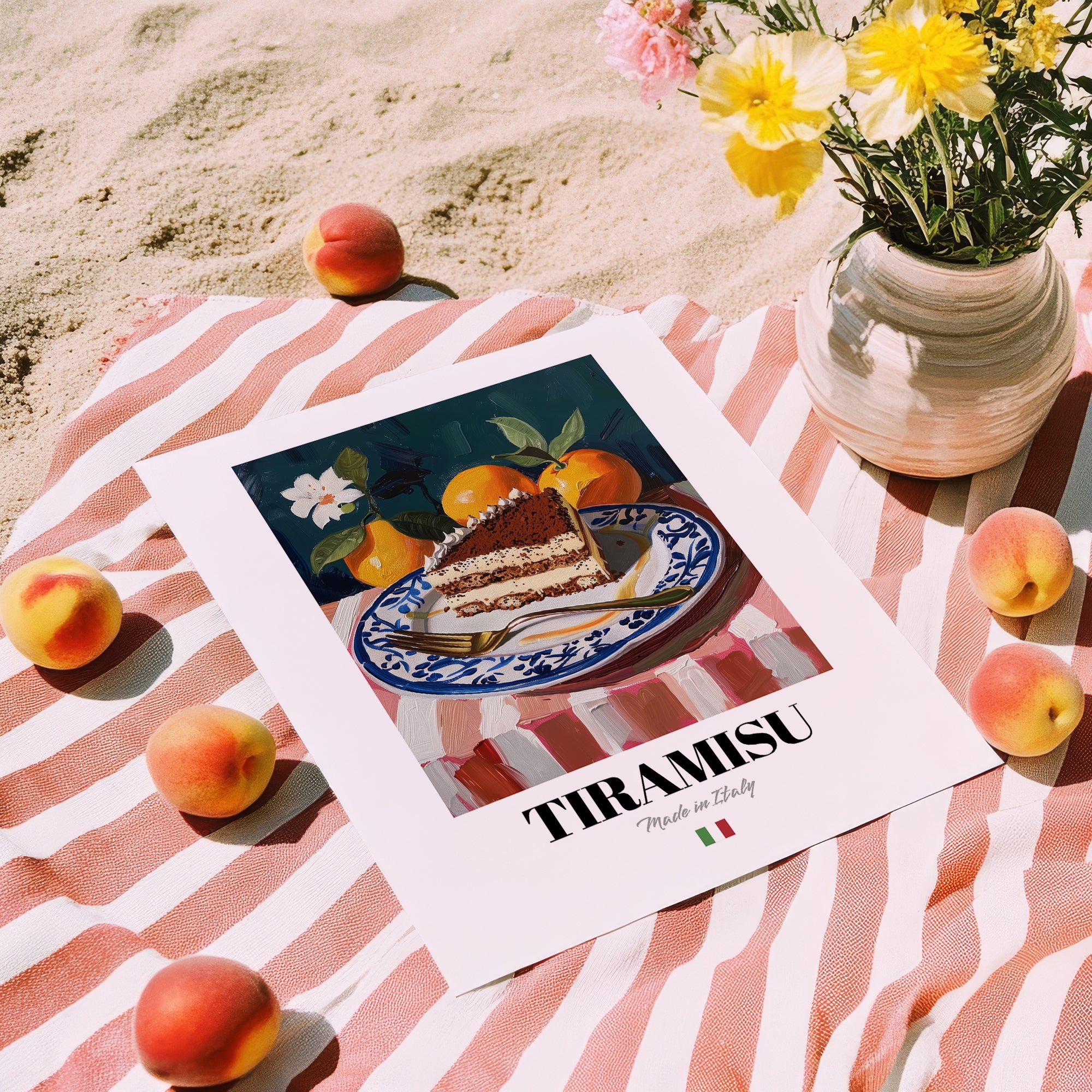 Tiramisu – Italian Dessert Dish, Tavern Wall Art, unframed on coastal sand