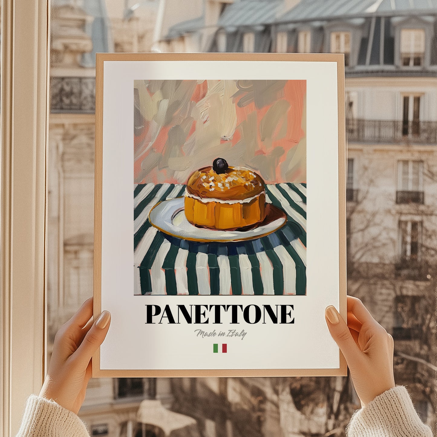 Panettone – Italian Bread Dish, Restaurant Art, styled in a charming Paris street view
