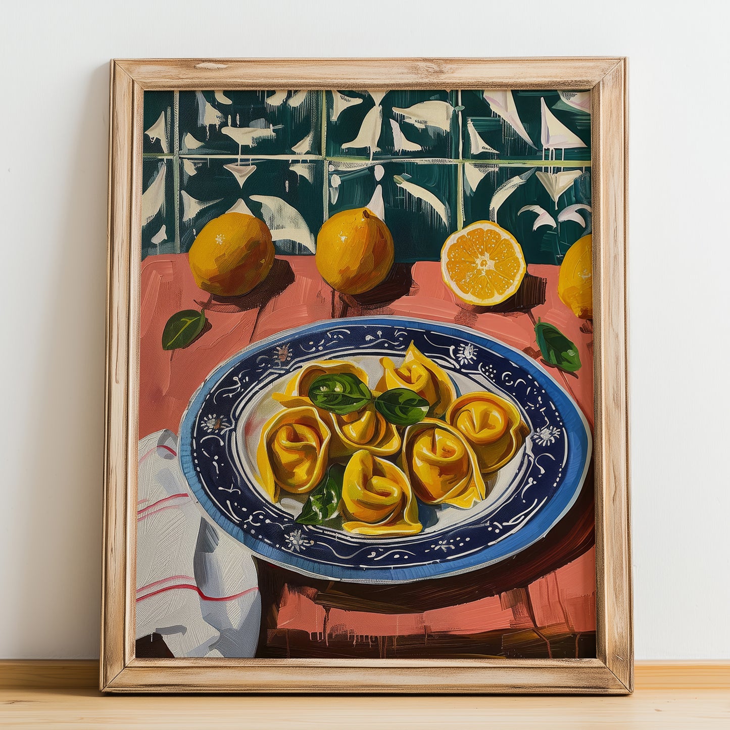 Tortellini – Italian Pasta, Ristorante Still Life, no-text version framed in wood