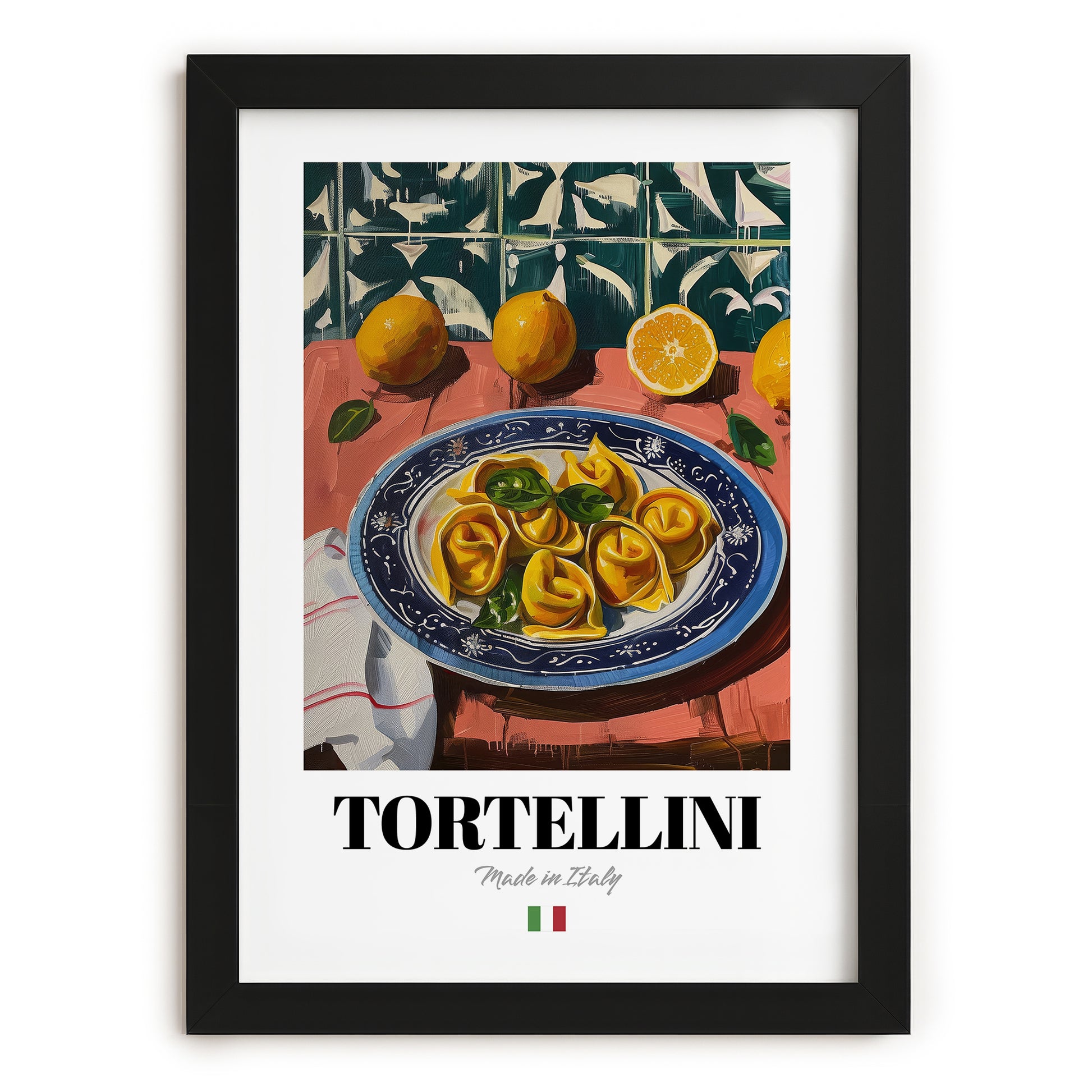 Tortellini – Italian Pasta, Ristorante Still Life, in sleek black frame