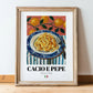 Cacio e Pepe – Italian Pasta, Restaurant Poster, in wooden frame leaning on the floor
