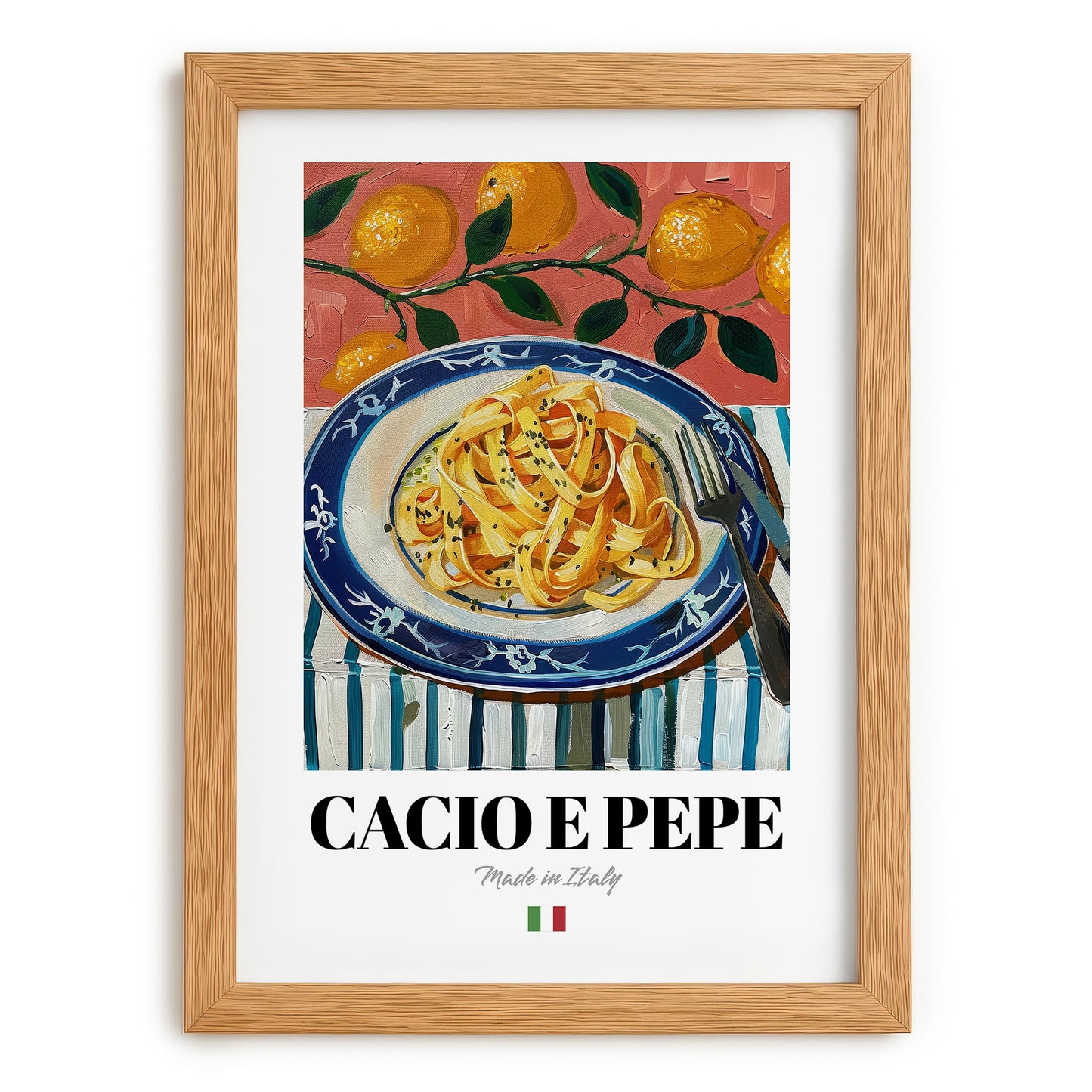 Cacio e Pepe – Italian Pasta, Restaurant Poster, set in oak frame