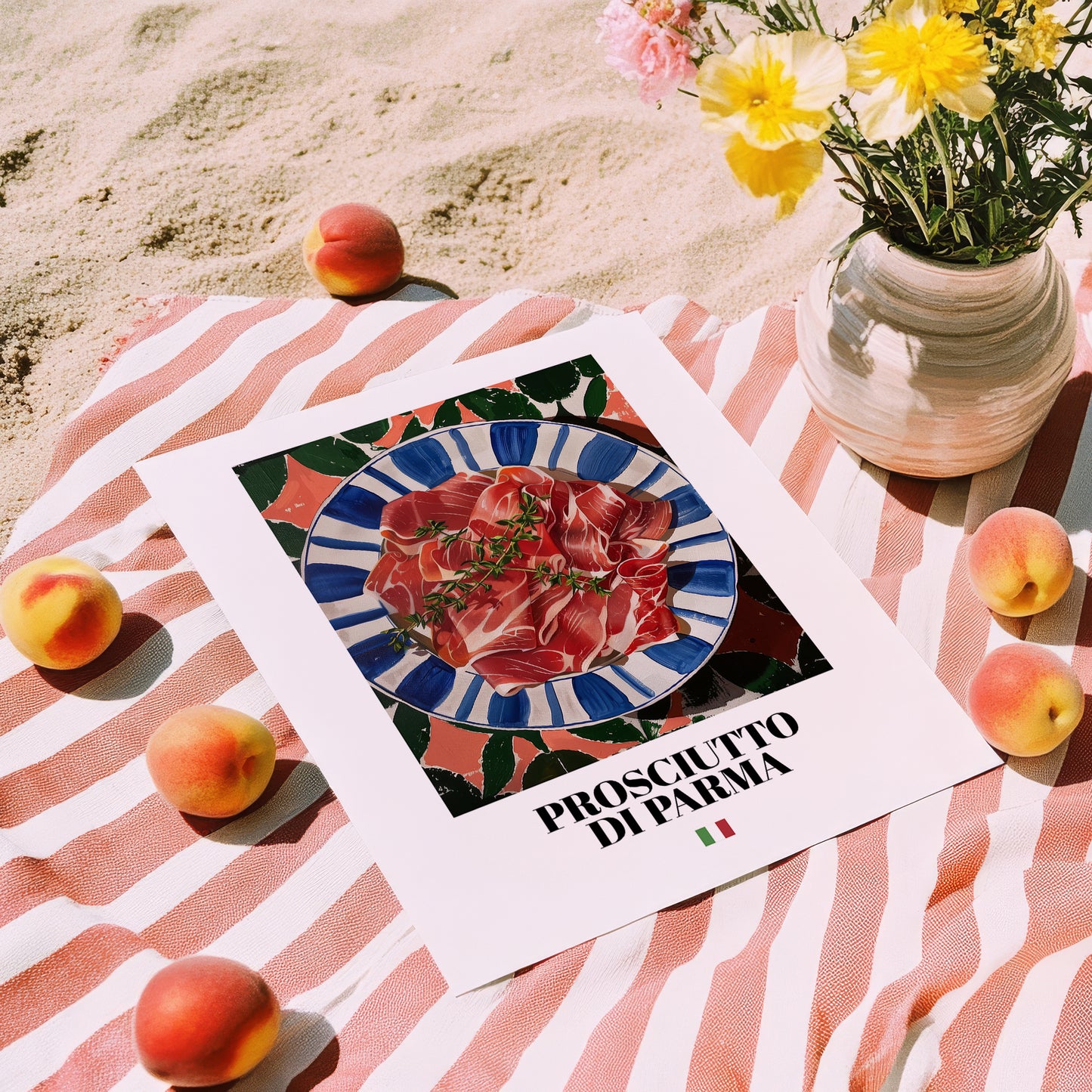 Prosciutto di Parma – Italian Meat Dish, Food Bar Poster, unframed on coastal sand