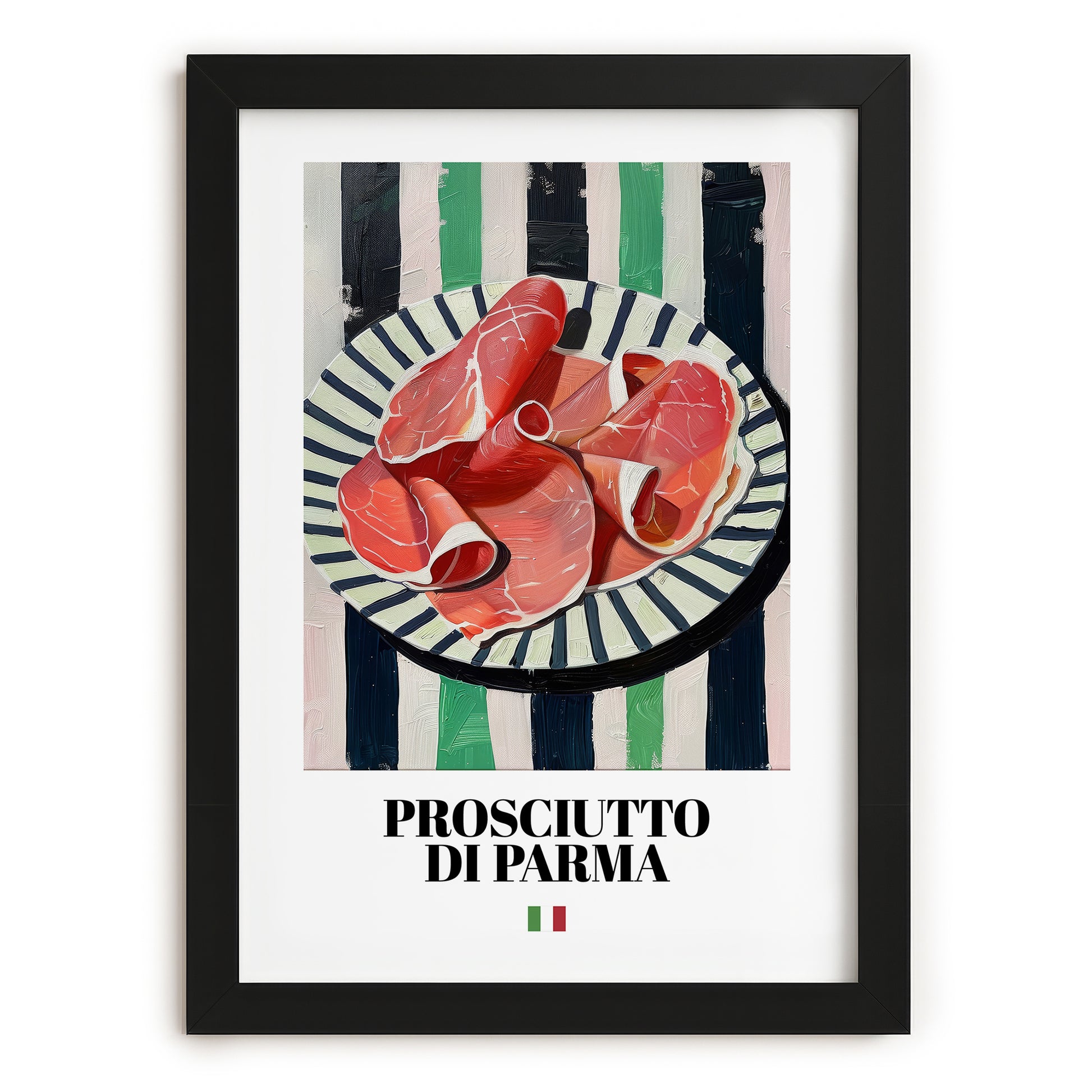 Prosciutto di Parma – Italian Meat Dish, Farmhouse Kitchen Painting, in sleek black frame