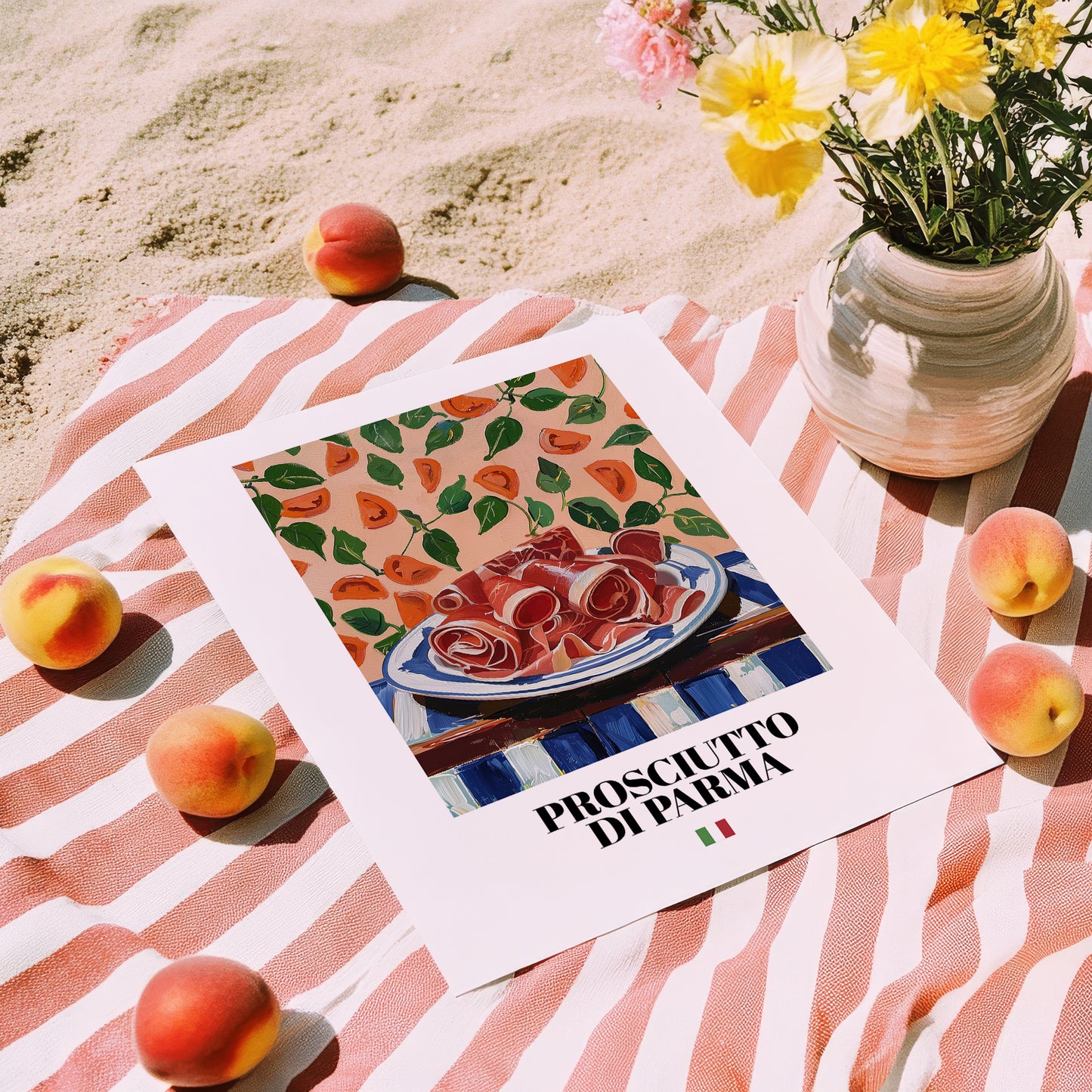 Prosciutto di Parma – Italian Meat Dish, Restaurant Poster, unframed on coastal sand