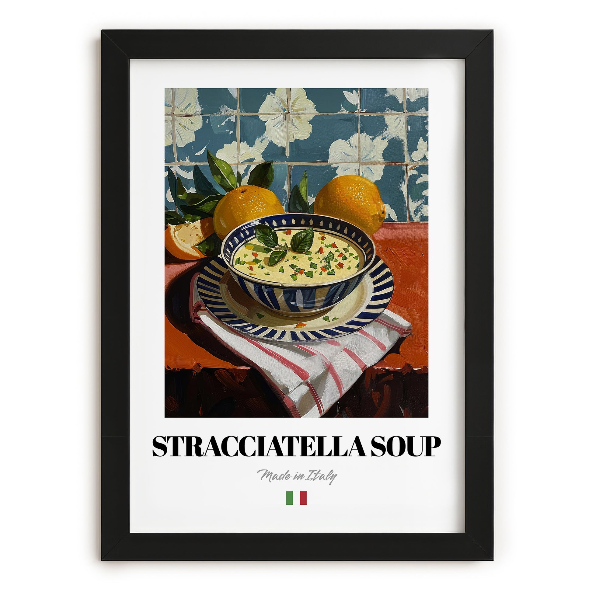 Stracciatella Soup – Italian Soup Dish, Farmhouse Kitchen Poster, in sleek black frame