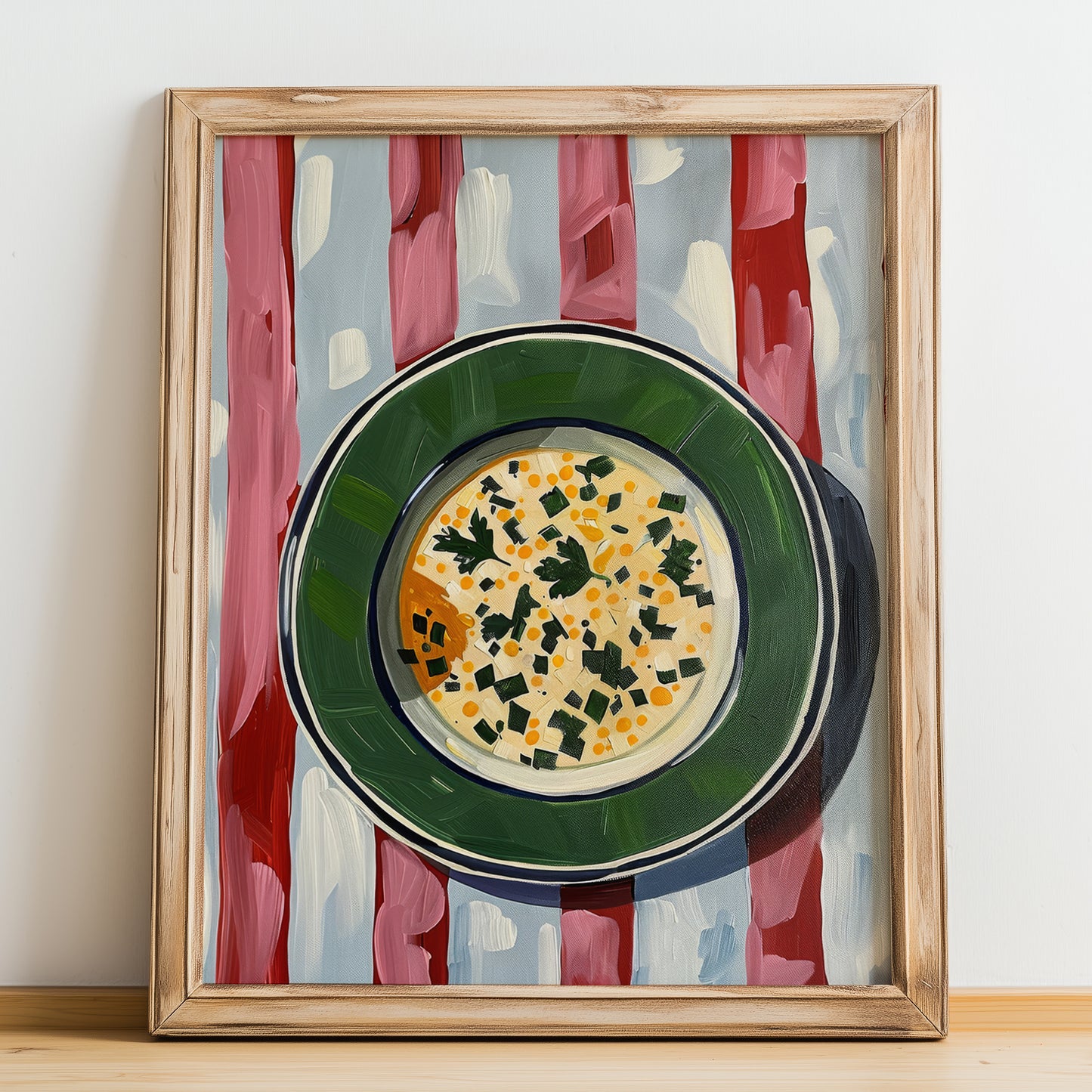 Stracciatella Soup – Italian Soup Dish, Restaurant Print, no-text version framed in wood