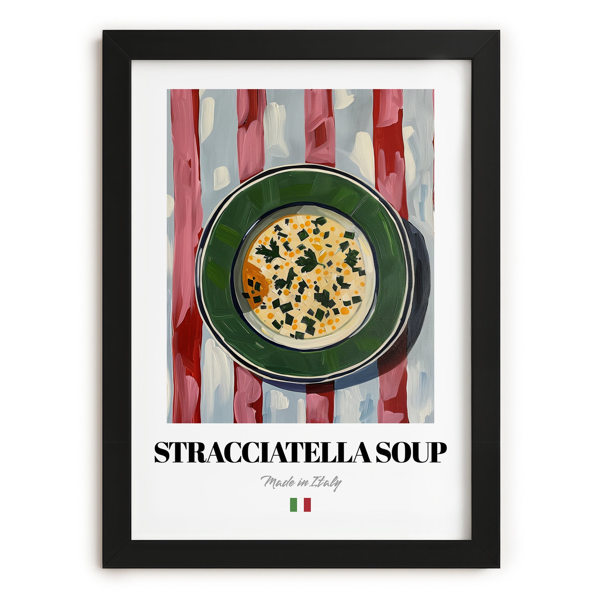 Stracciatella Soup – Italian Soup Dish, Restaurant Print, in sleek black frame