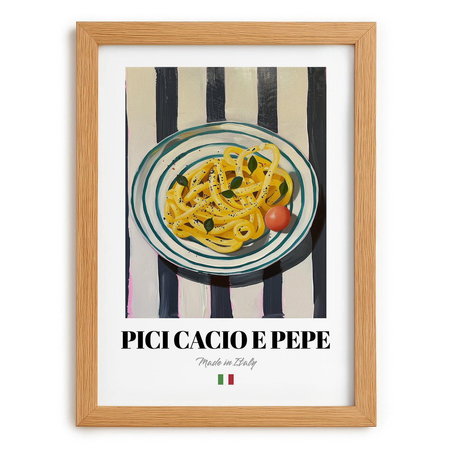 Pici Cacio e Pepe – Italian Pasta, Ristorante Wall Art, set in oak frame