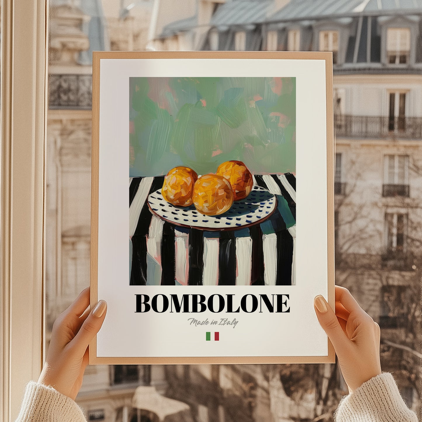 Bombolone – Italian Pastry Dish, Tavern Poster, styled in a charming Paris street view