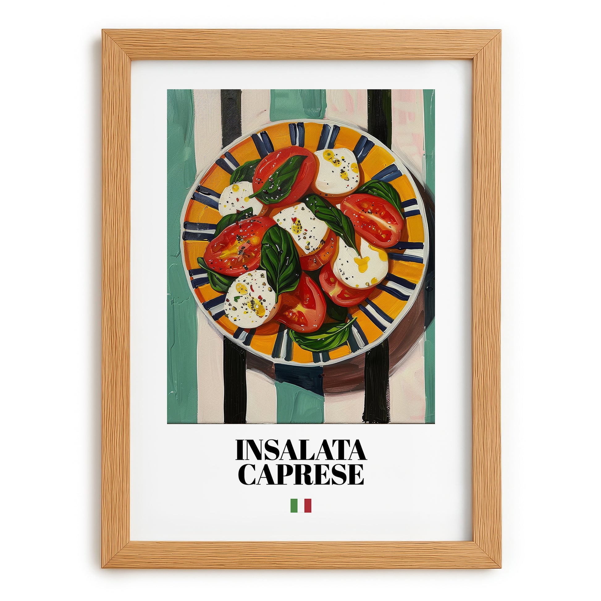 Insalata Caprese – Italian Salad Dish, Bistro Still Life, set in oak frame