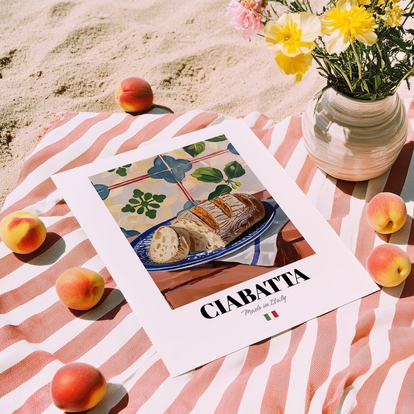 Ciabatta – Italian Bread Dish, Fine Dining Restaurant Wall Art, unframed on coastal sand