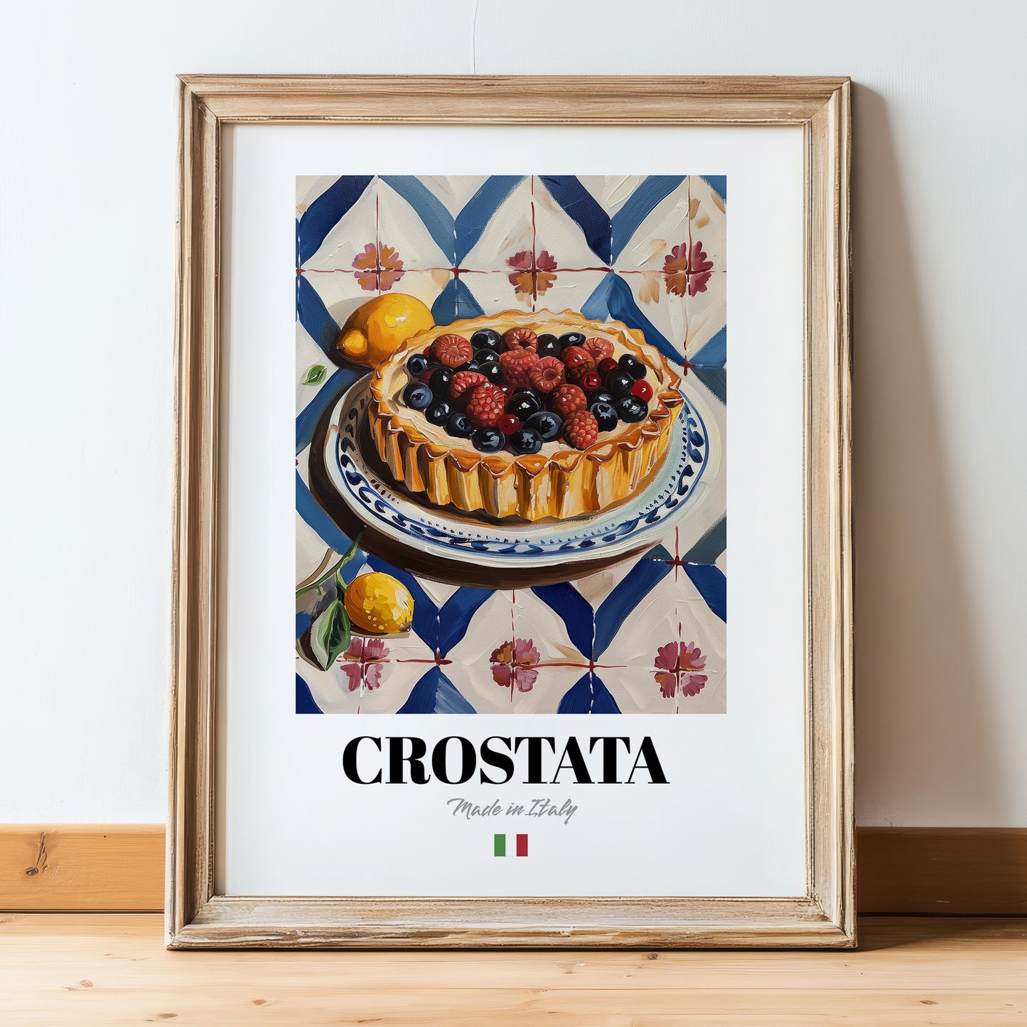 Crostata – Italian Dessert Dish, Café Poster, in wooden frame leaning on the floor