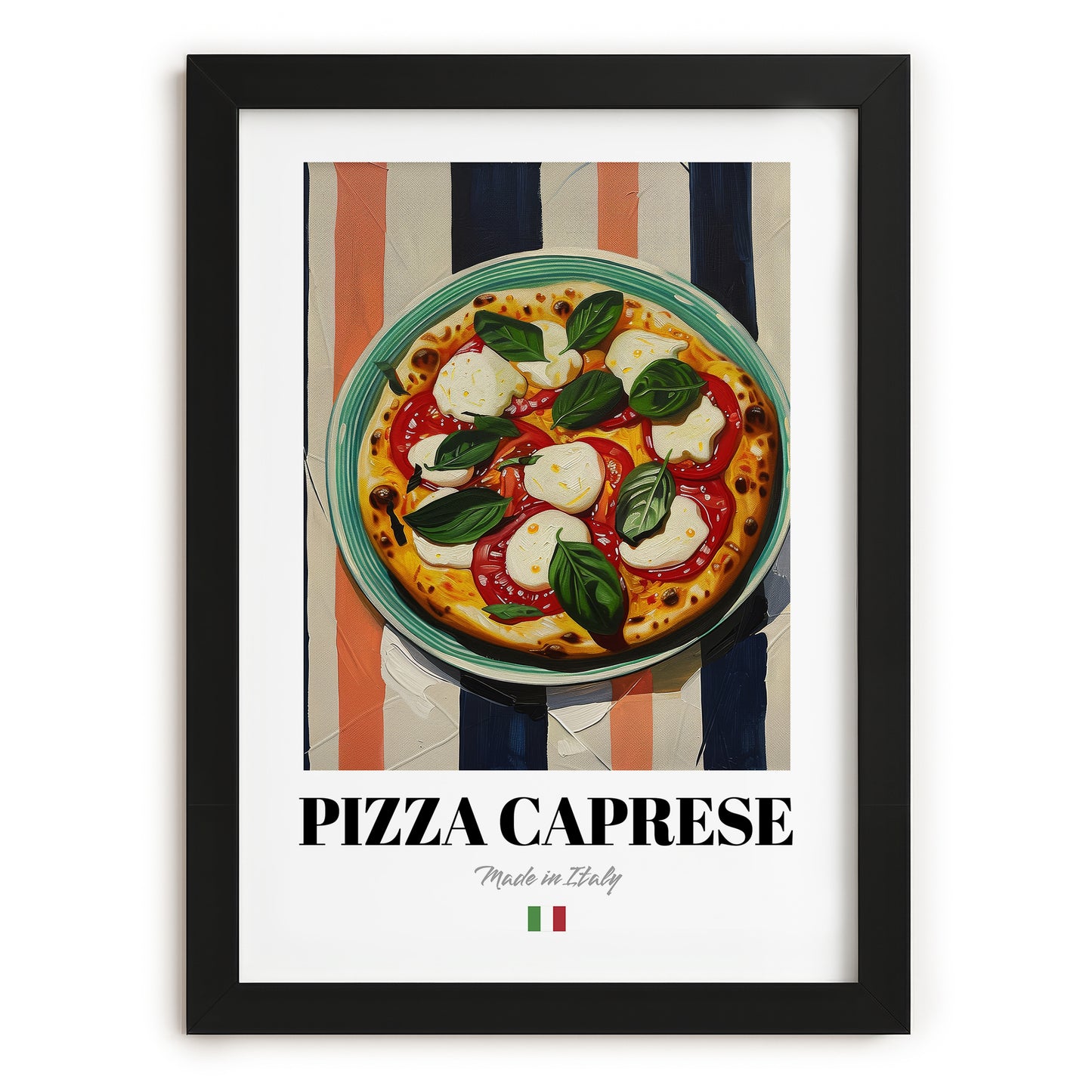 Pizza Caprese – Italian Pizza, Pizzeria Poster, in sleek black frame