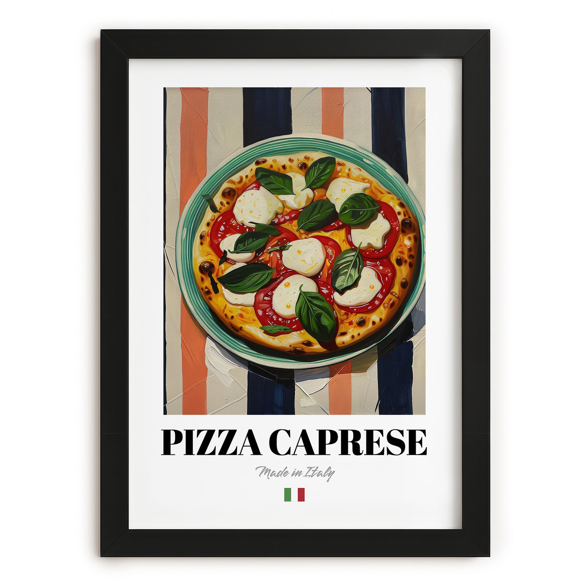 Pizza Caprese – Italian Pizza, Pizzeria Poster, in sleek black frame