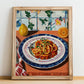 Amatriciana – Italian Pasta, Trattoria Still Life, no-text version framed in wood