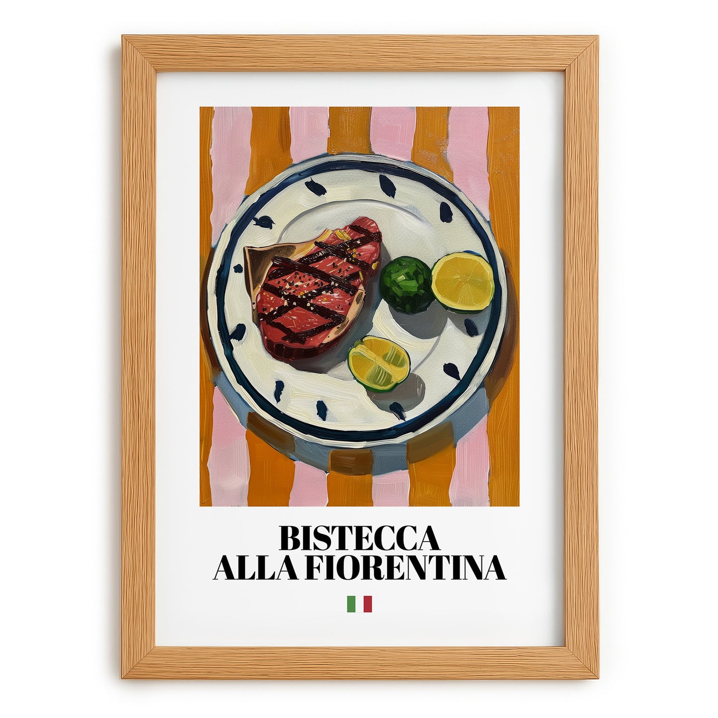 Bistecca alla Fiorentina – Italian Meat Dish, Tavern Print, set in oak frame