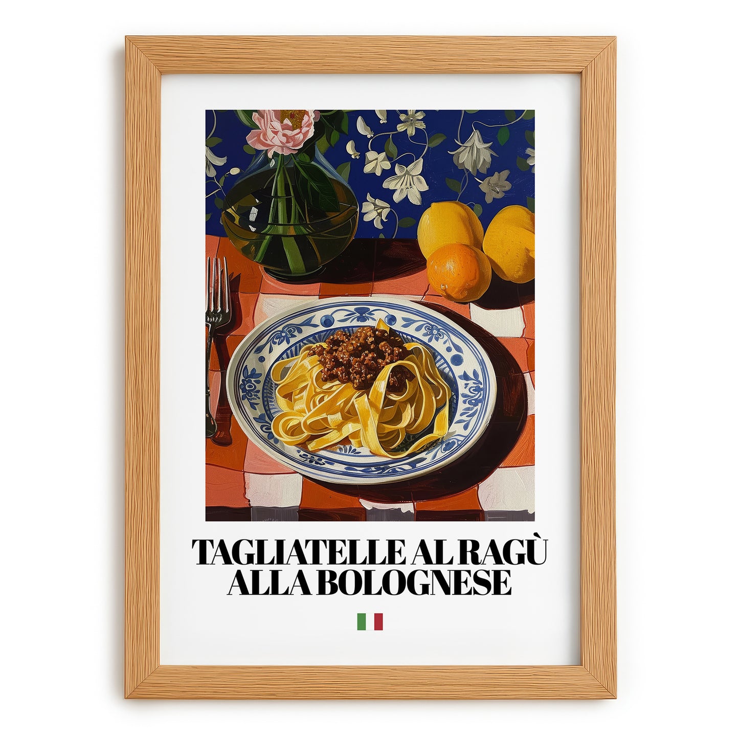 Tagliatelle al ragù alla Bolognese – Italian Pasta, Trattoria Still Life, set in oak frame