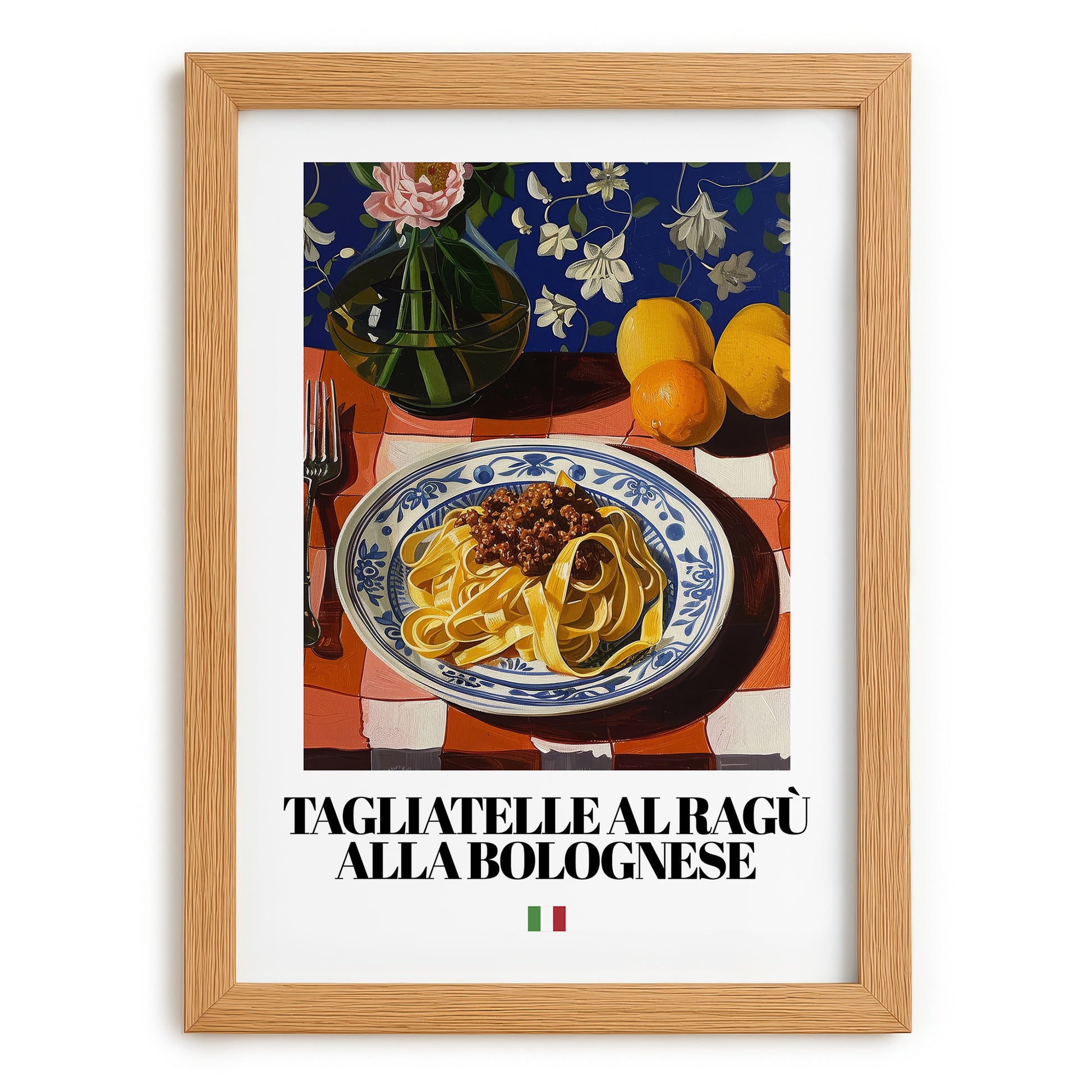 Tagliatelle al ragù alla Bolognese – Italian Pasta, Trattoria Still Life, set in oak frame
