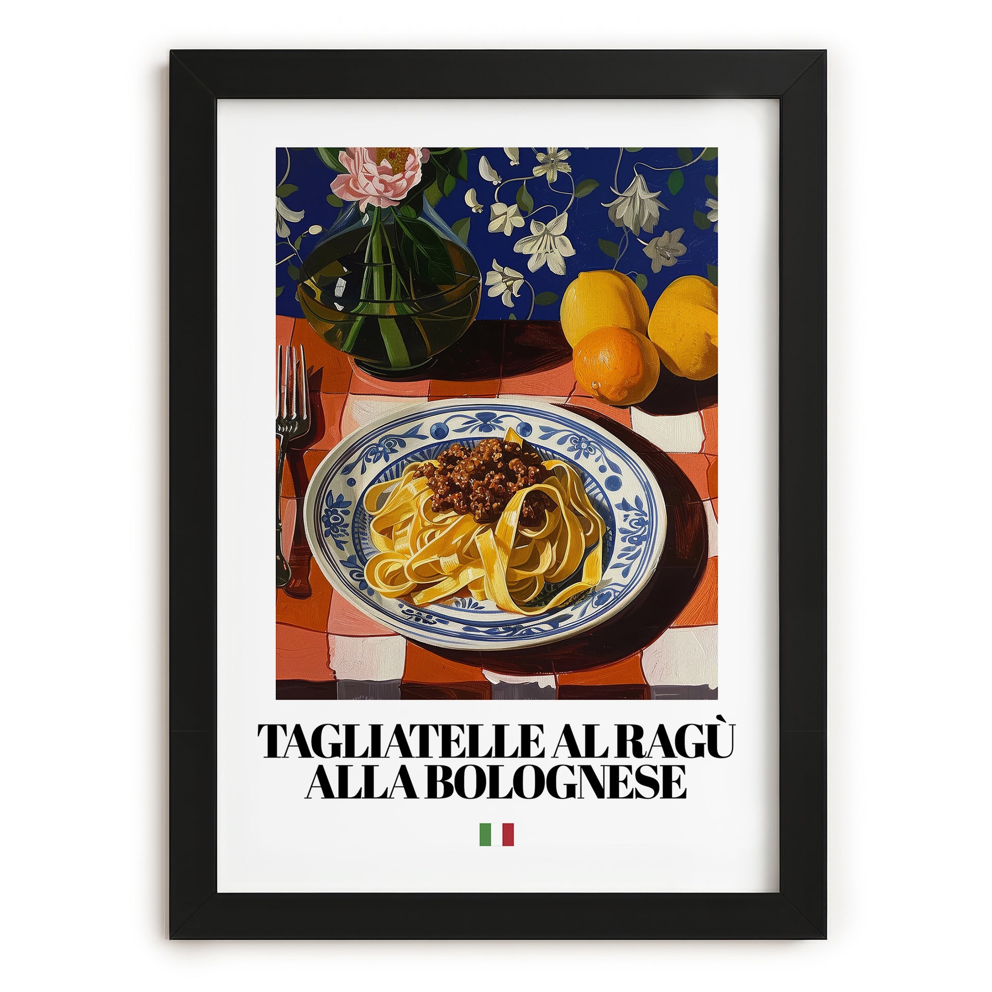 Tagliatelle al ragù alla Bolognese – Italian Pasta, Trattoria Still Life, in sleek black frame
