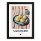 Xiao Long Bao – on Striped Tablecloth, Chinese Food Painting, in sleek black frame