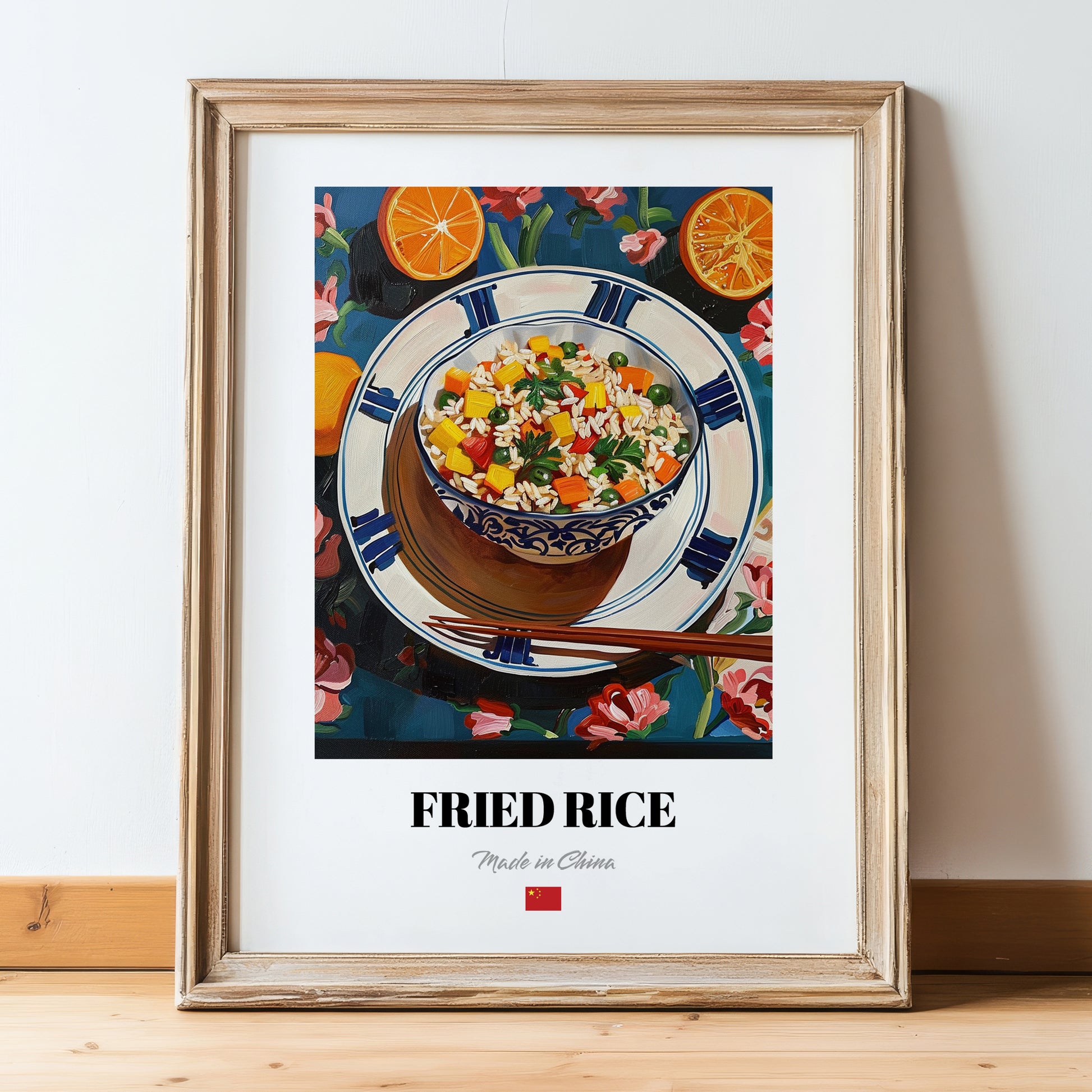Fried Rice (Chǎofàn) – Art, Chinese Food Wall Painting, in wooden frame leaning on the floor