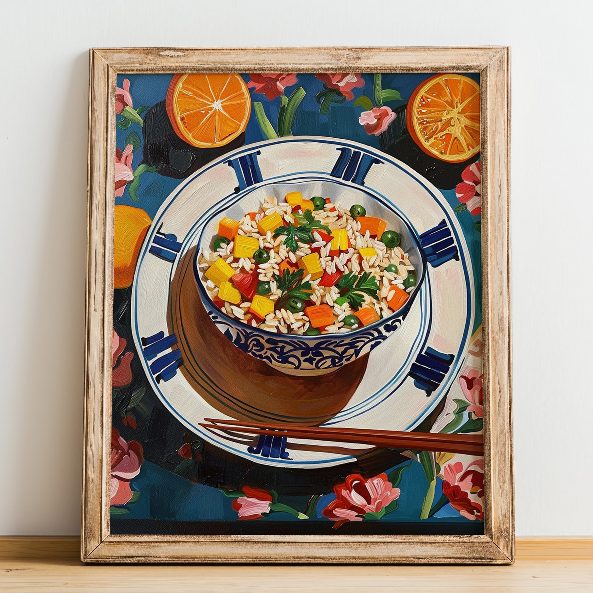 Fried Rice (Chǎofàn) – Art, Chinese Food Wall Painting, no-text version framed in wood