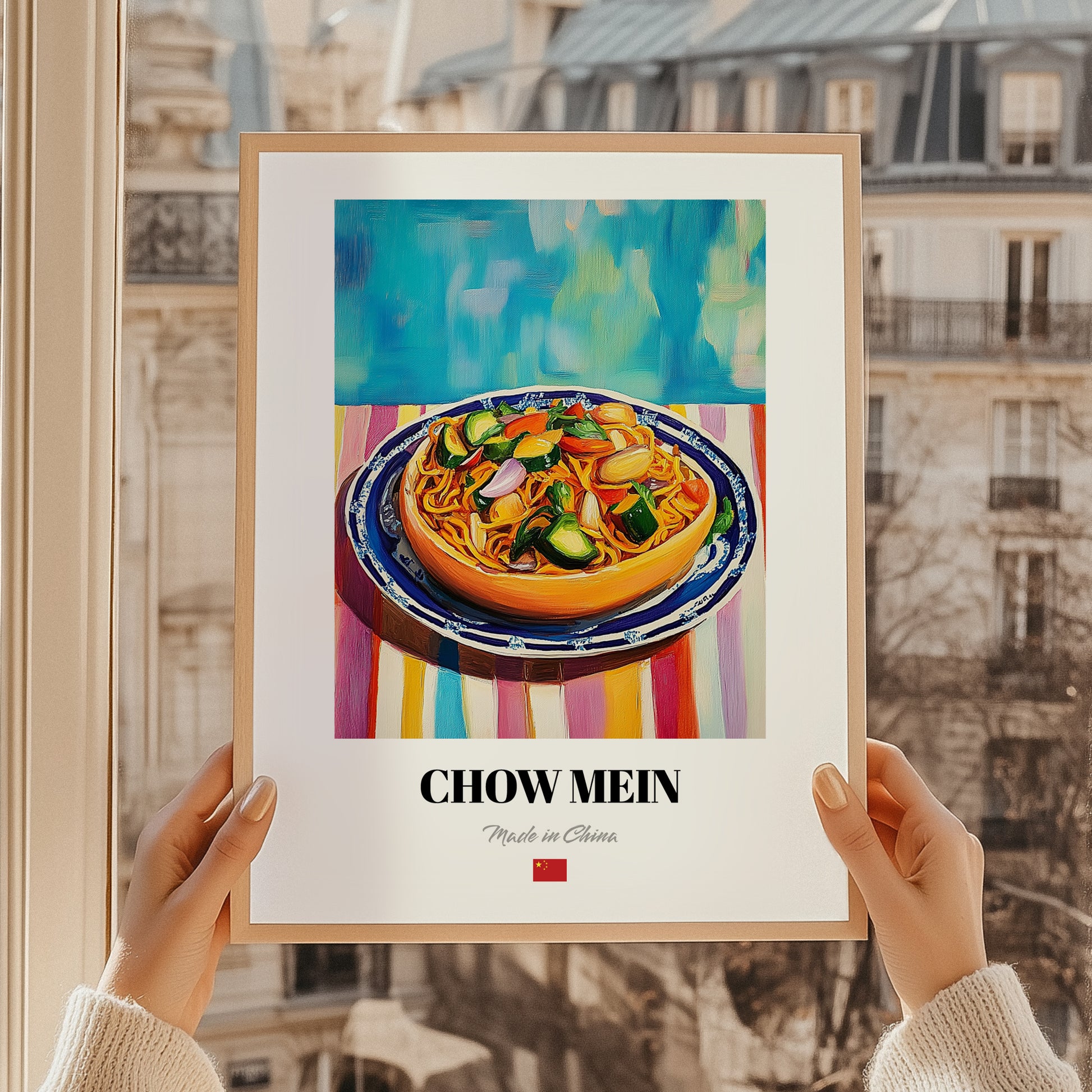 Chow Mein – Oil Painting, Chinese Food Wall Decor, styled in a charming Paris street view