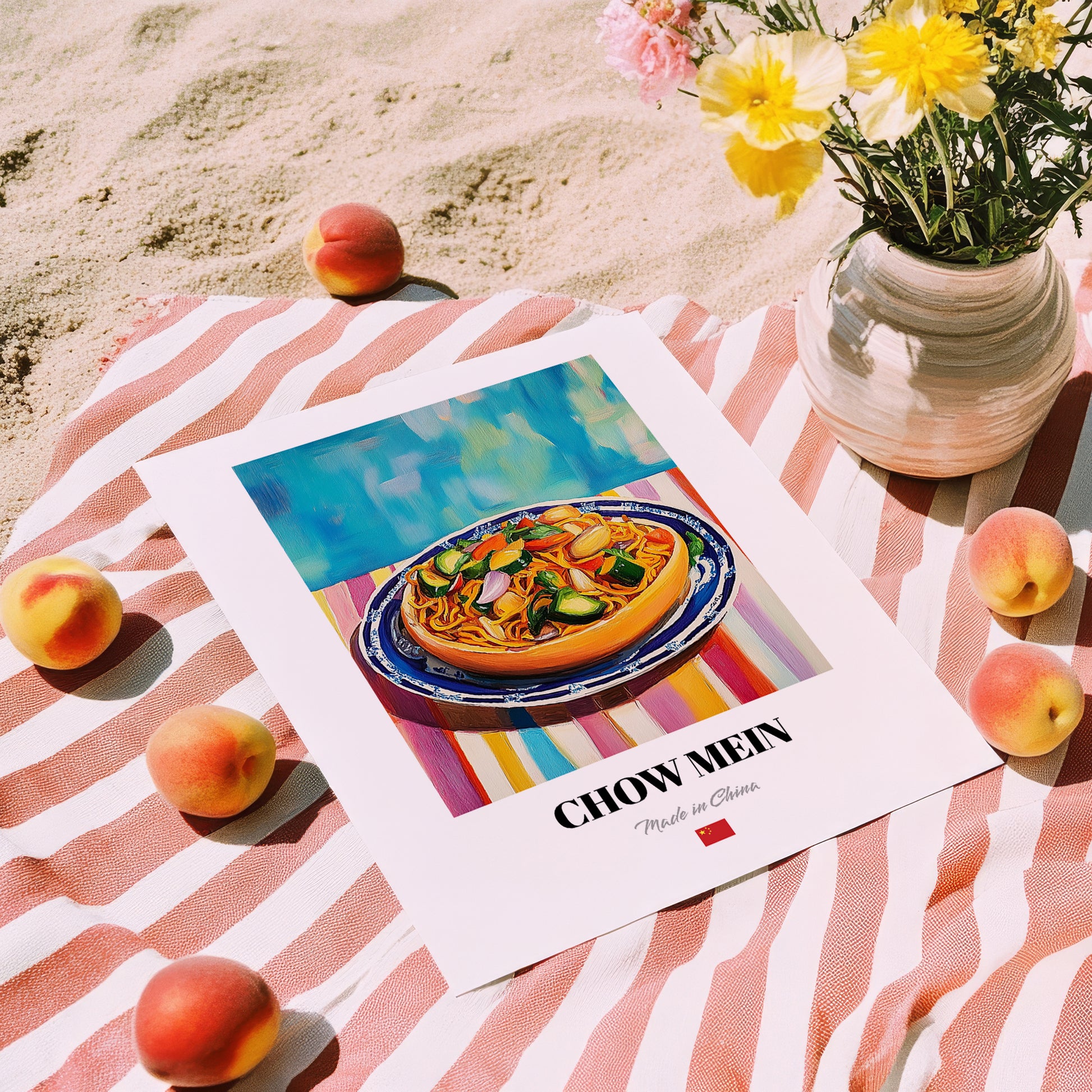 Chow Mein – Oil Painting, Chinese Food Wall Decor, unframed on coastal sand
