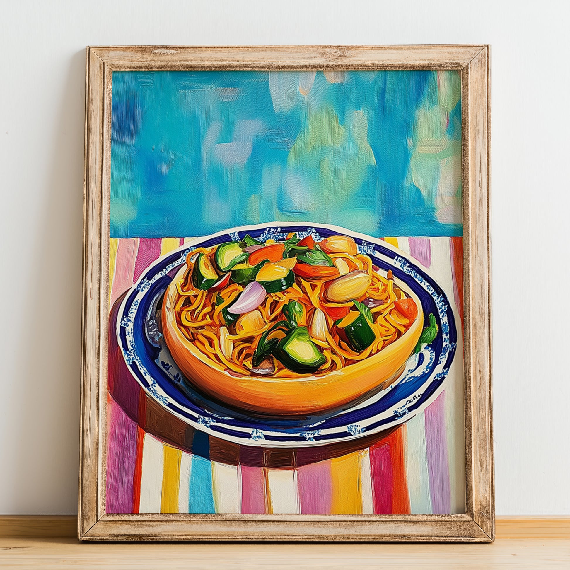 Chow Mein – Oil Painting, Chinese Food Wall Decor, no-text version framed in wood