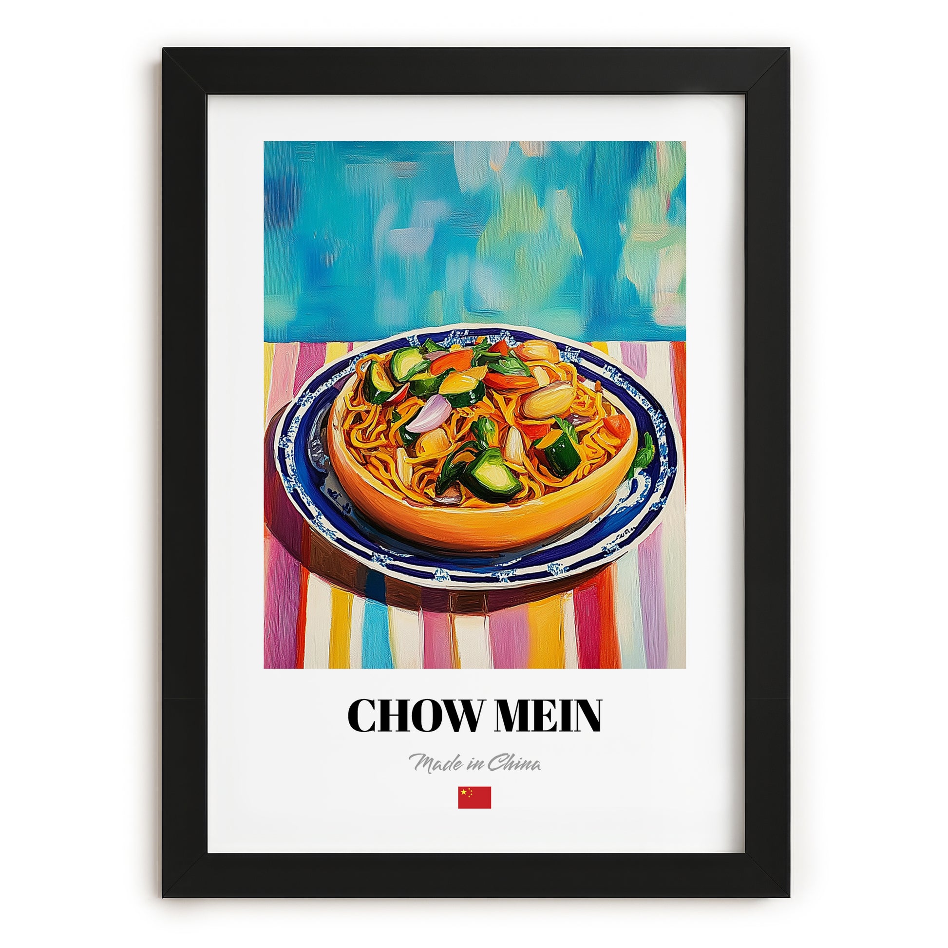 Chow Mein – Oil Painting, Chinese Food Wall Decor, in sleek black frame