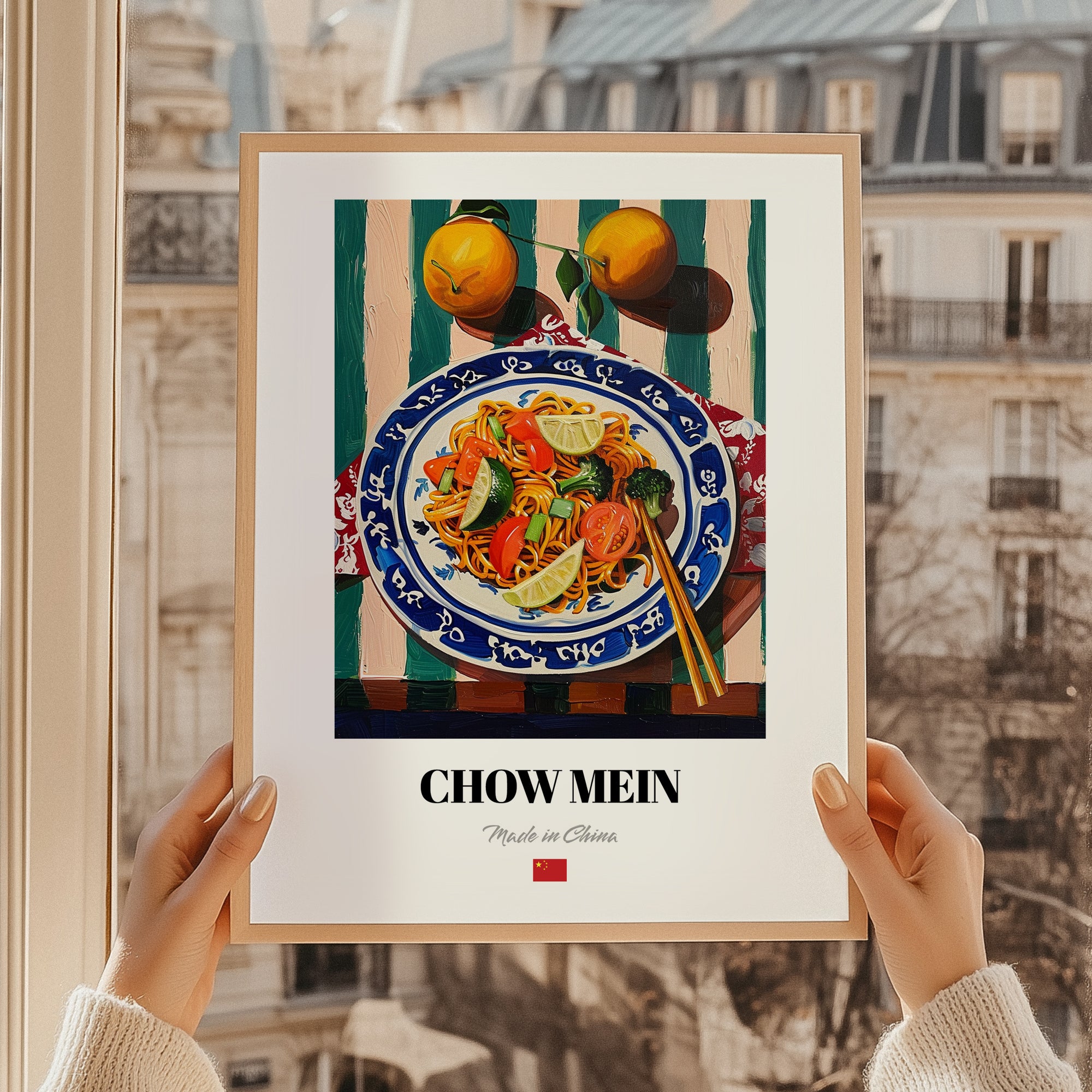 Chow Mein – Art, Chinese Food Still Life, styled in a charming Paris street view