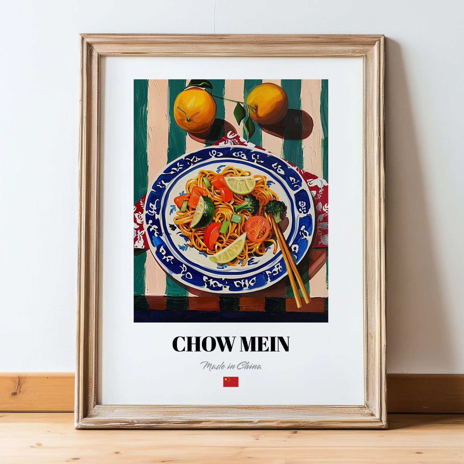 Chow Mein – Art, Chinese Food Still Life, in wooden frame leaning on the floor