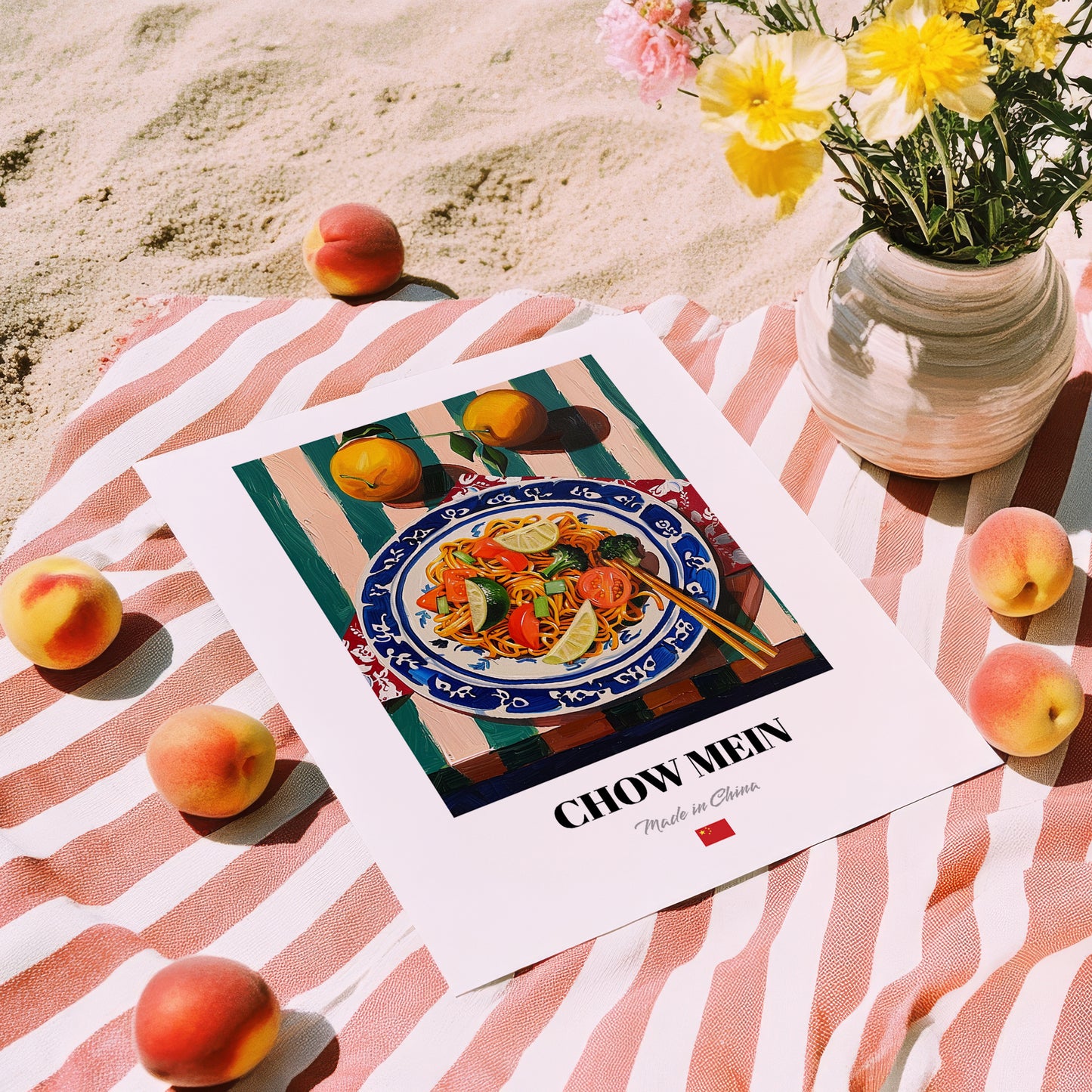 Chow Mein – Art, Chinese Food Still Life, unframed on coastal sand