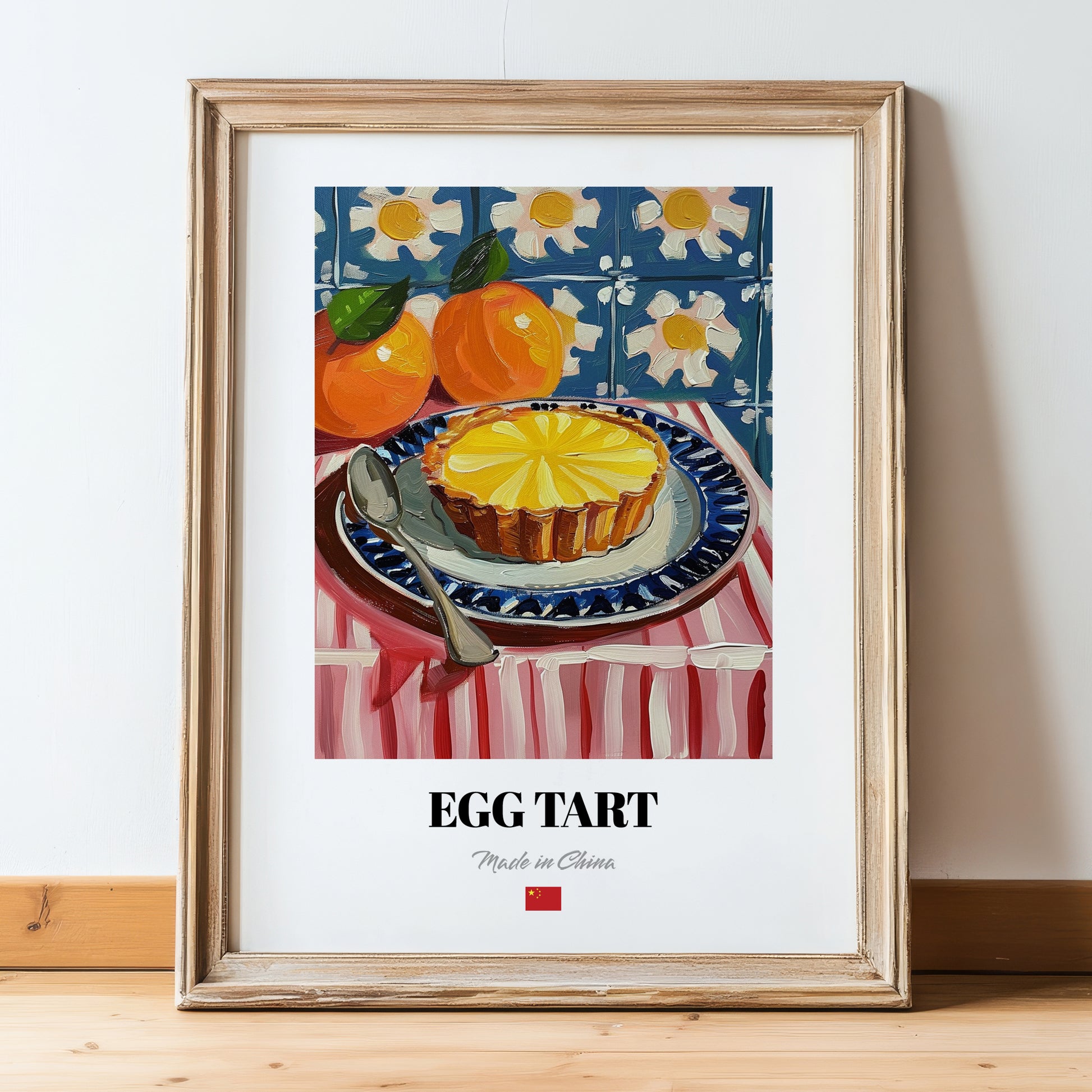Egg Tart (Dàn Tǎ) – Art, Chinese Dessert Wall Decor, in wooden frame leaning on the floor