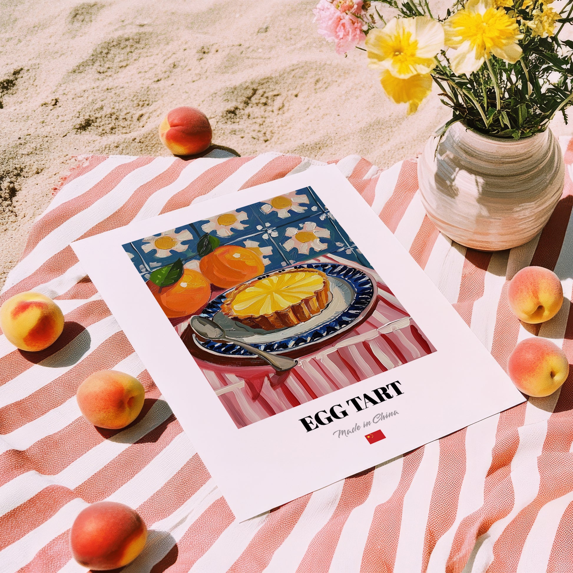 Egg Tart (Dàn Tǎ) – Art, Chinese Dessert Wall Decor, unframed on coastal sand