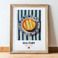 Dàn Tǎ (Egg Tart) – on Striped Tablecloth, Chinese Dessert Poster, in wooden frame leaning on the floor