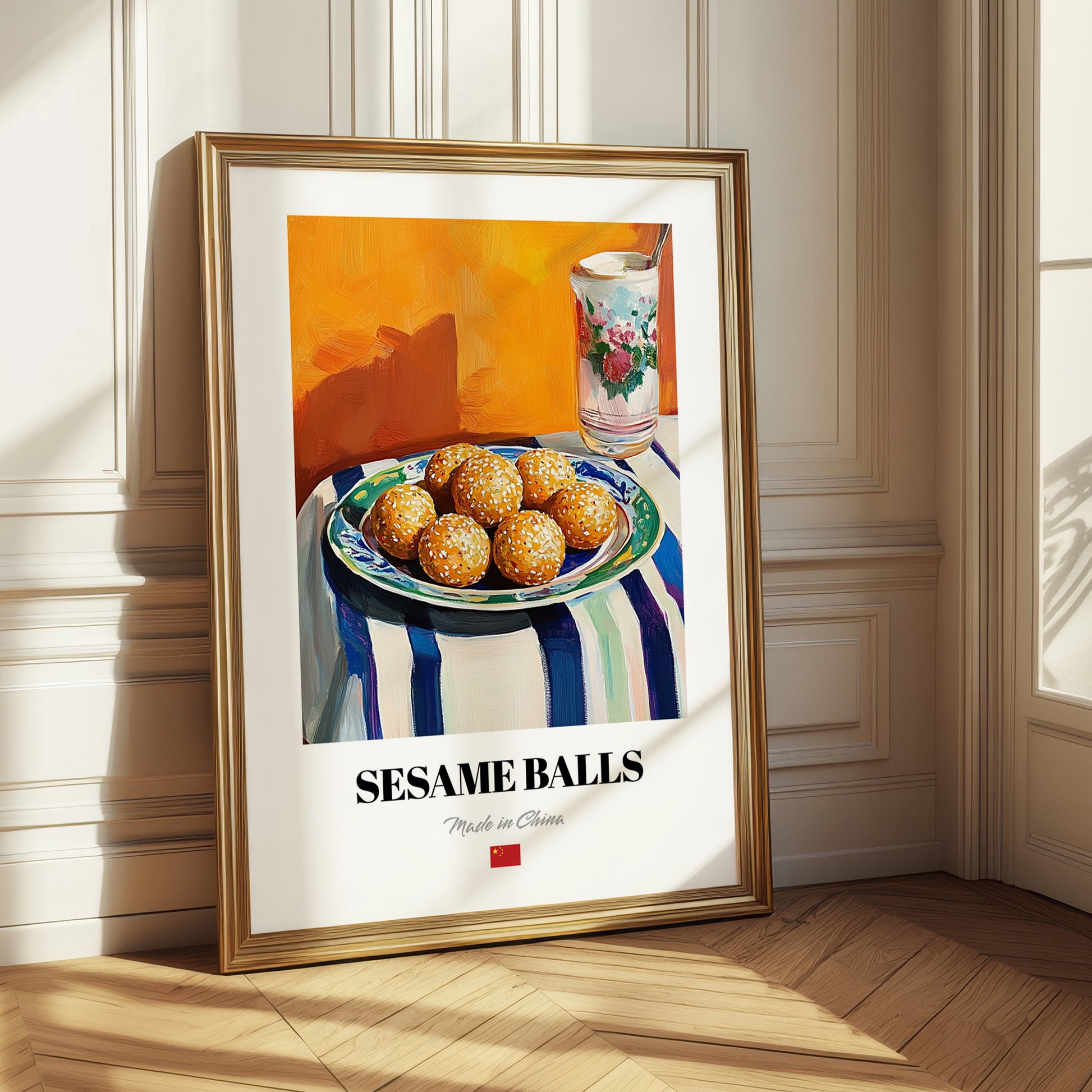 Sesame Balls (Jiān Dùi) – Oil Painting, Chinese Dessert Illustration 