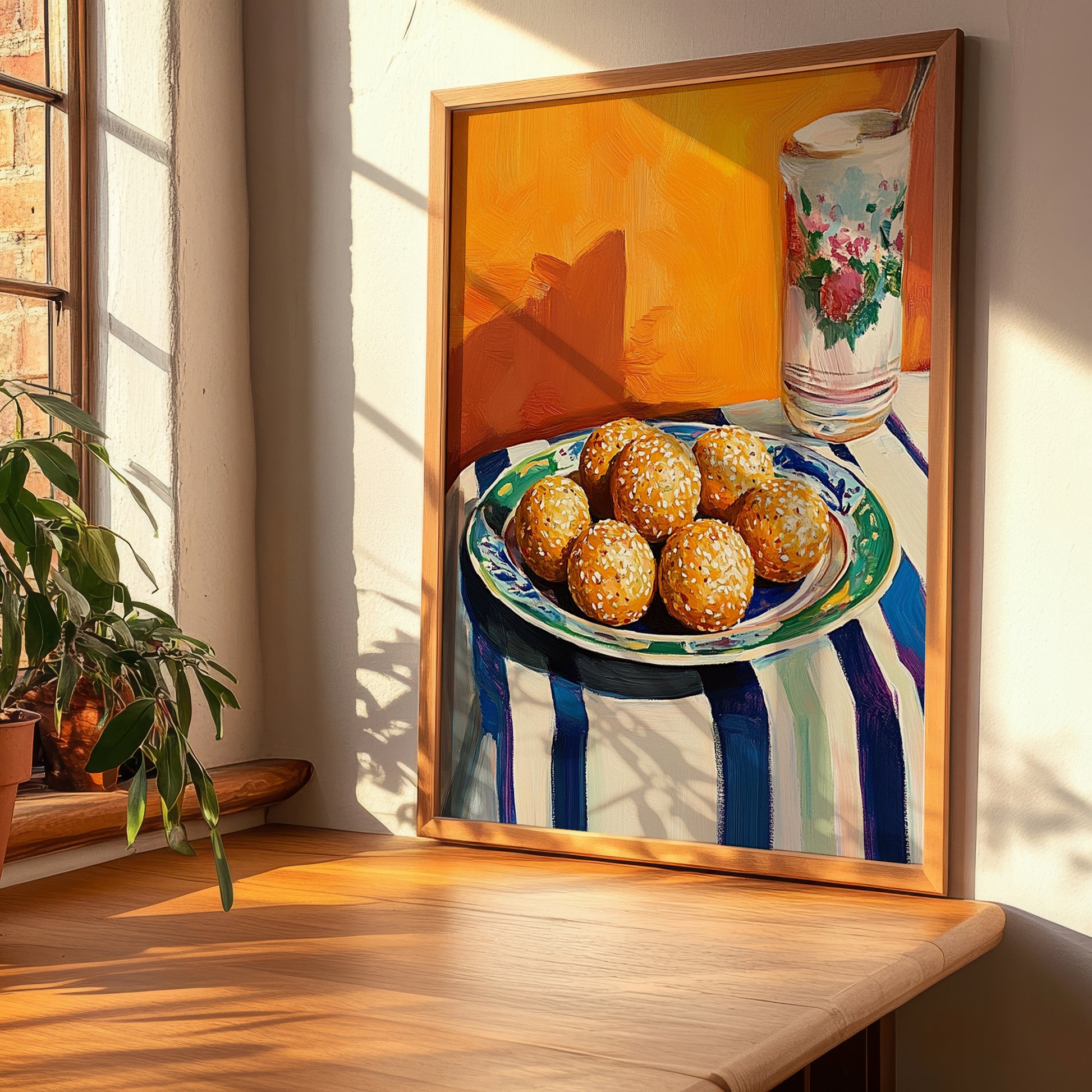 Sesame Balls (Jiān Dùi) – Oil Painting, Chinese Dessert Illustration, clean layout with no caption