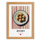Jiān Dùi (Sesame Balls) – on Striped Tablecloth, Chinese Dessert Wall Decor, set in oak frame