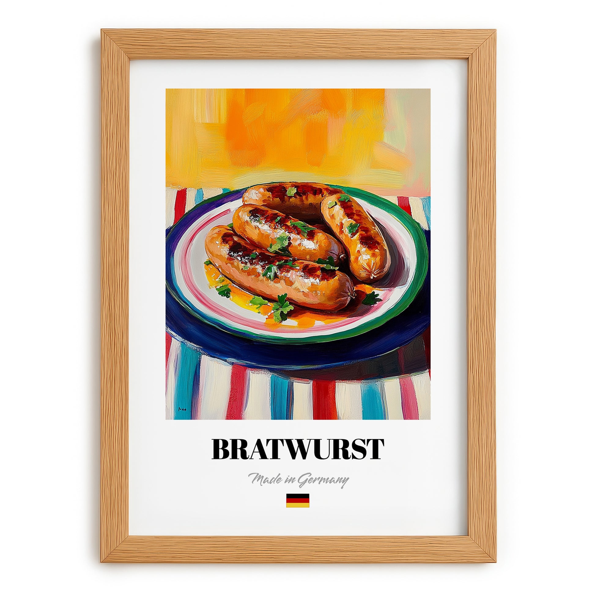 Bratwurst – Art, German Food Poster, set in oak frame