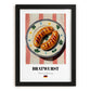 Bratwurst – on Striped Tablecloth, German Food Painting, in sleek black frame