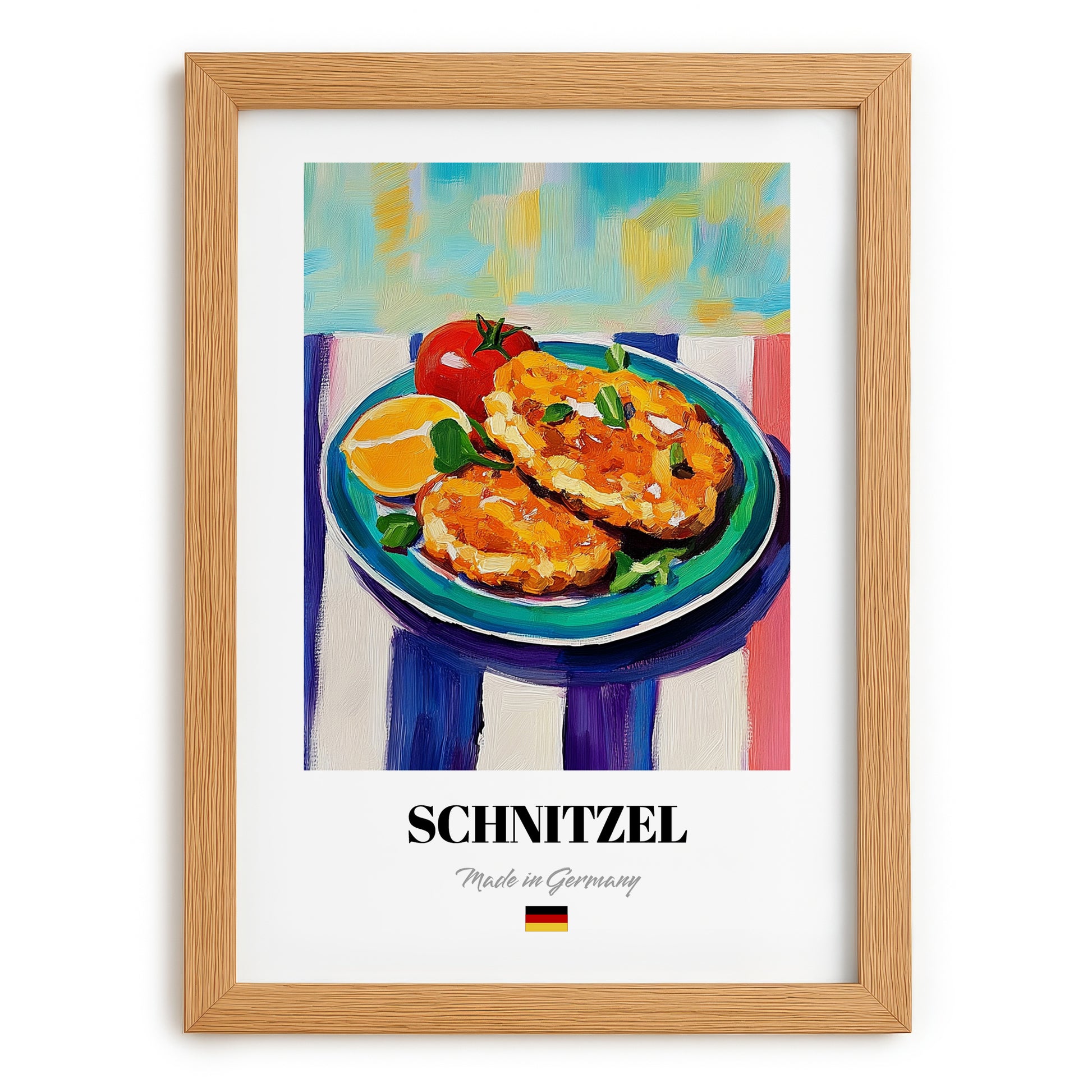 Schnitzel – Oil Painting, German Food Print, set in oak frame