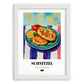 Schnitzel – Oil Painting, German Food Print, placed in minimal white frame