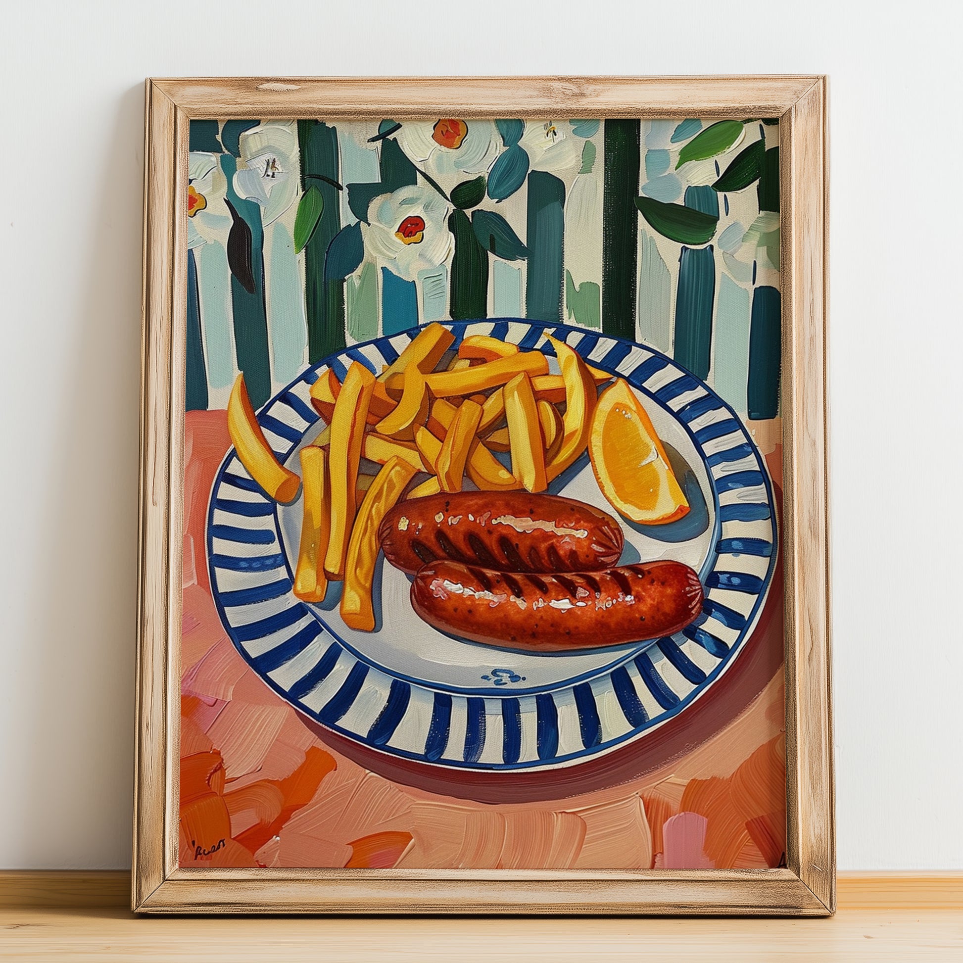 Currywurst – Art, German Food Still Life, no-text version framed in wood